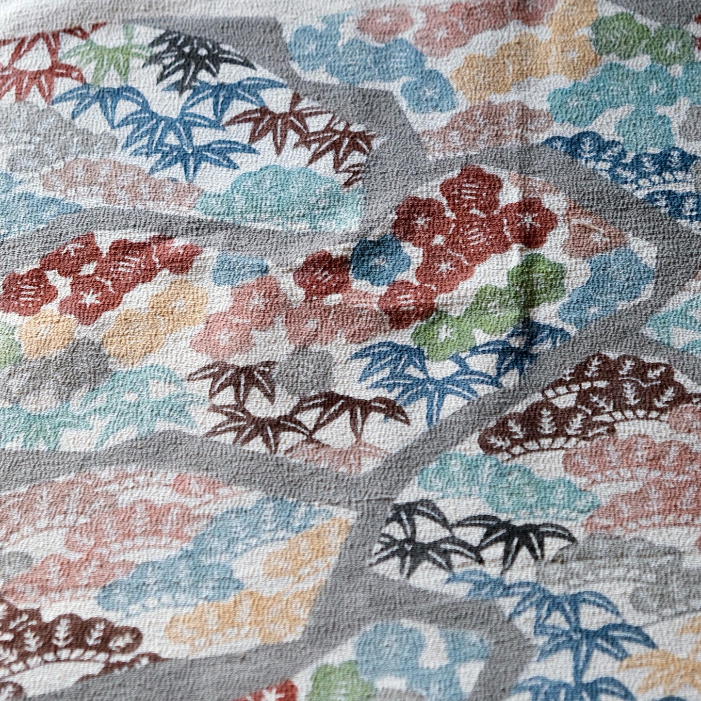 Vintage Japanese kimono silk textile Ryukyu Bingata okinawa Japanese Pine, Bamboo, Plum Blossoms(b-17)