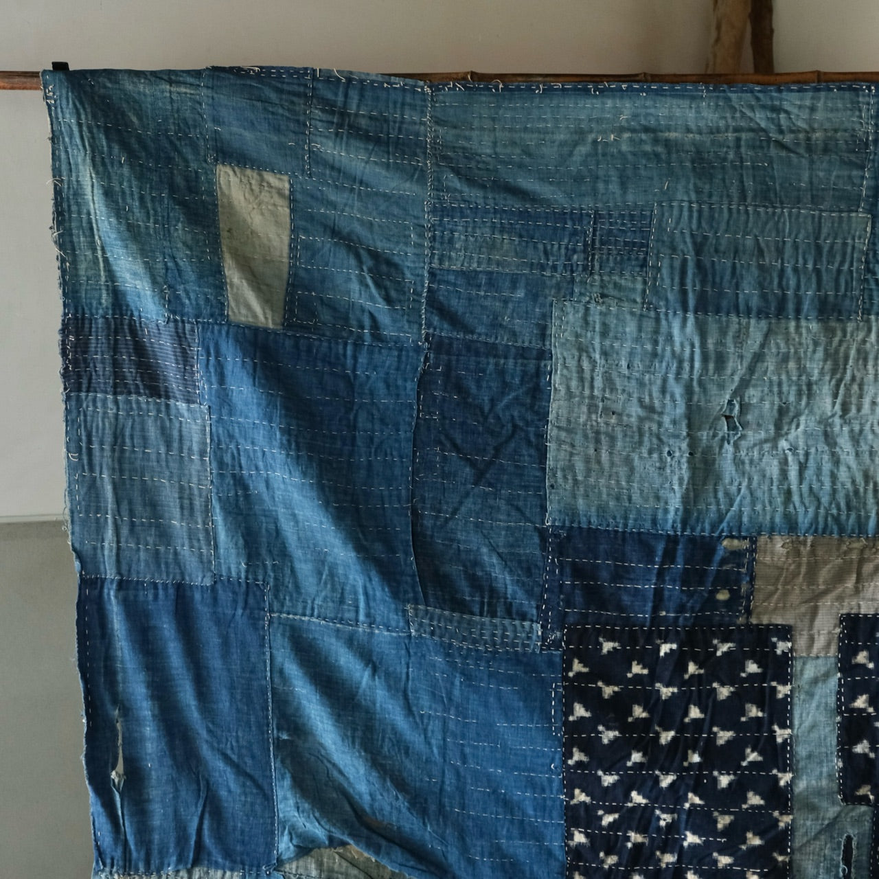 Vintage Japanese BORO rug Sashiko indigo dyeing