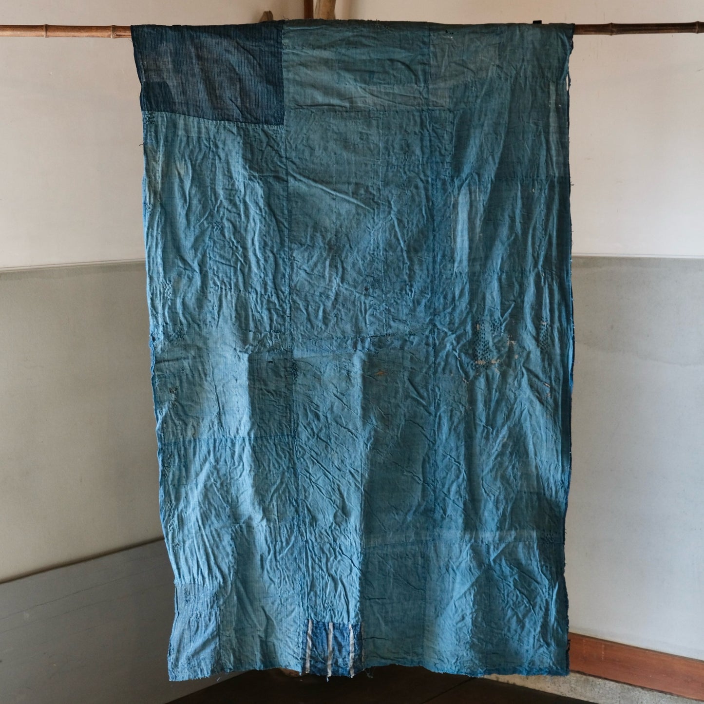 Vintage Japanese Boro rug sashiko with hemp