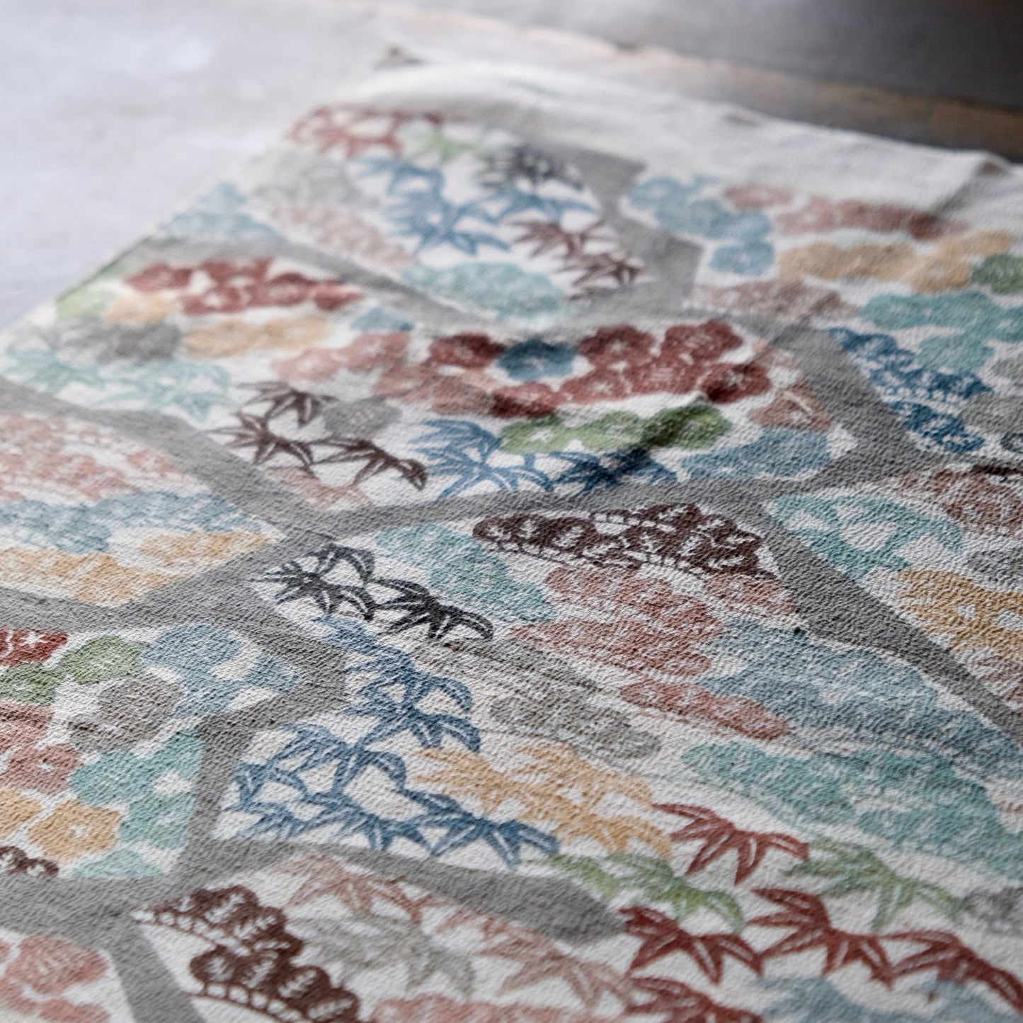 Vintage Japanese kimono silk textile Ryukyu Bingata okinawa Japanese Pine, Bamboo, Plum Blossoms(b-17)