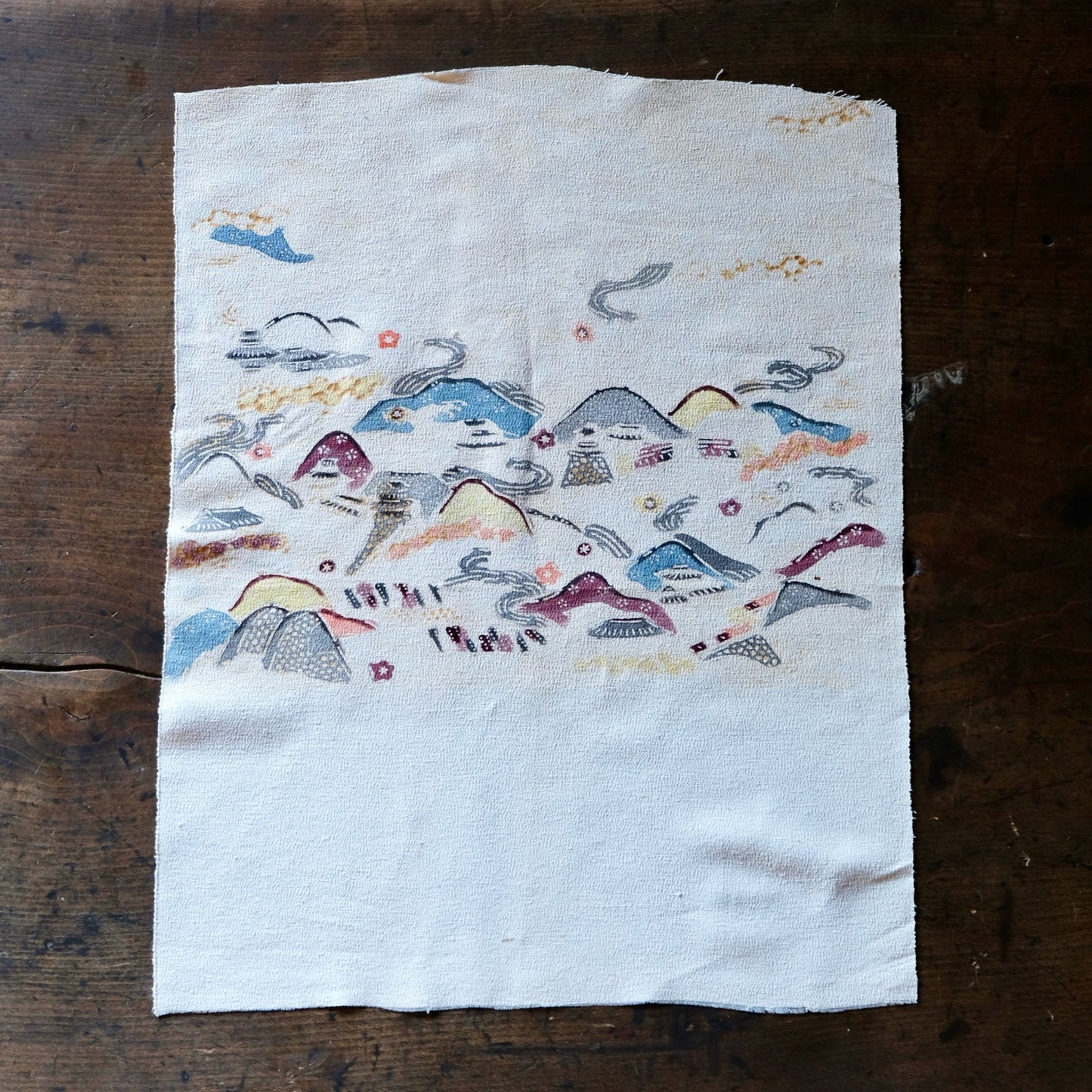 Vintage Japanese kimono silk textile Ryukyu Bingata Okinawa Japan scenery (b-20)
