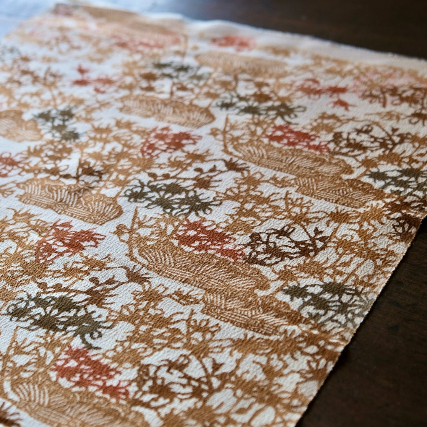 Vintage Japanese kimono silk textile Ryukyu Bingata okinawa cluster amaryllis earth tones(b-32)