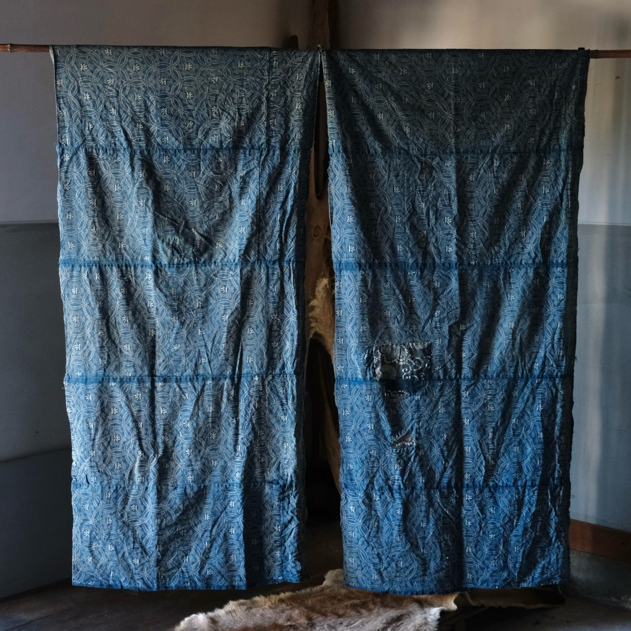 Vintage Japanese BORO Sashiko Katazome indigo dyeing (two pieces)