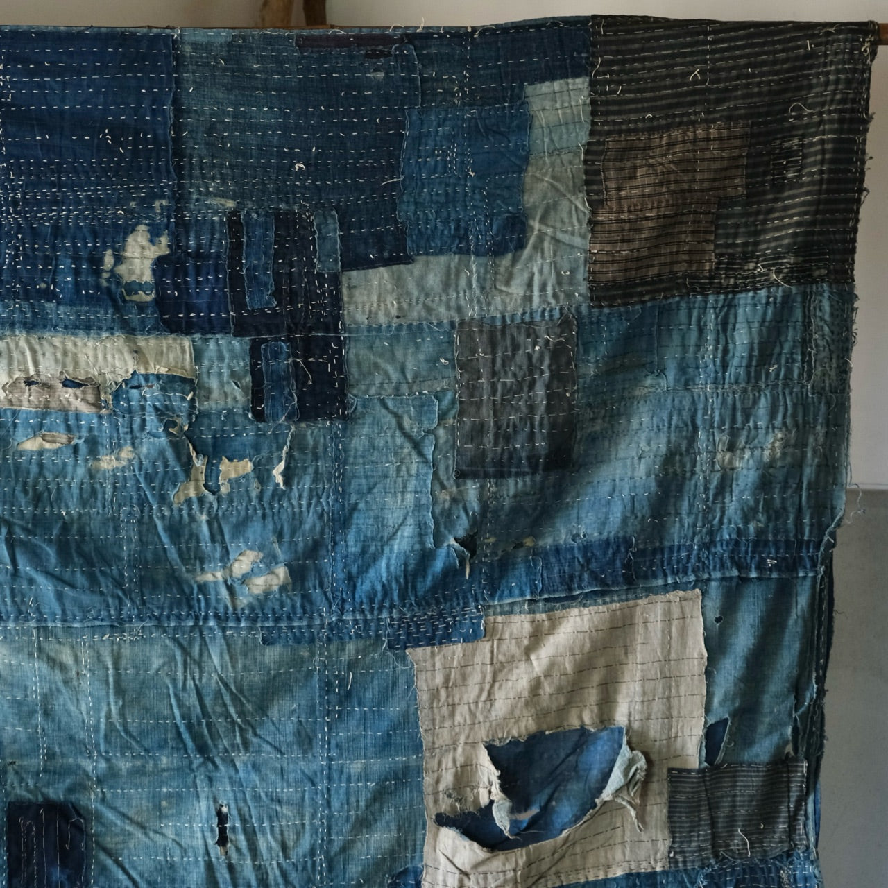 Vintage Japanese BORO rug Sashiko indigo dyeing