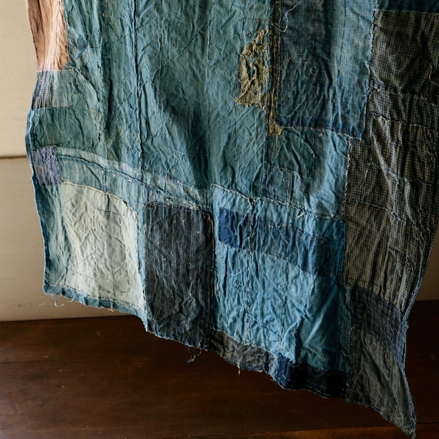 Vintage Japanese Boro rug sashiko with hemp
