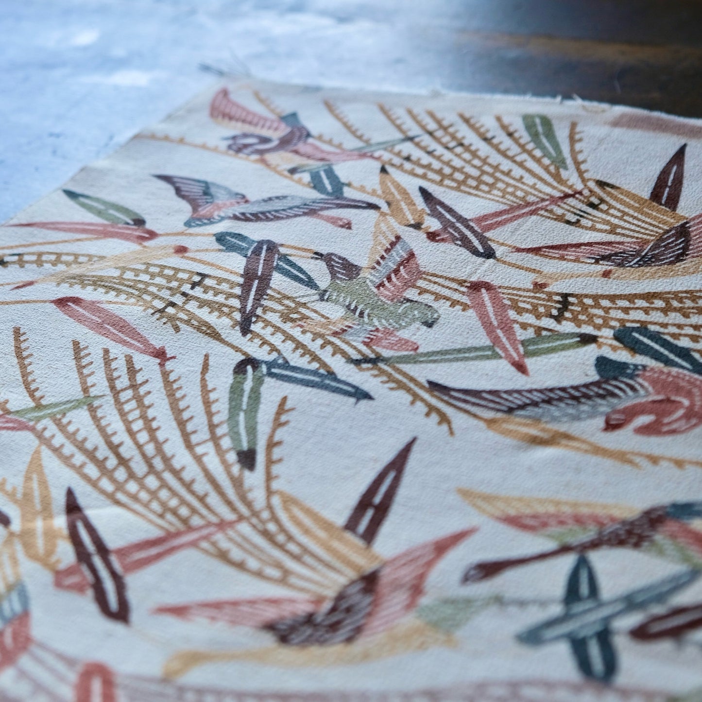 Vintage Japanese kimono silk textile ryukyu bingata okinawa wild geese earth colors(b-31)
