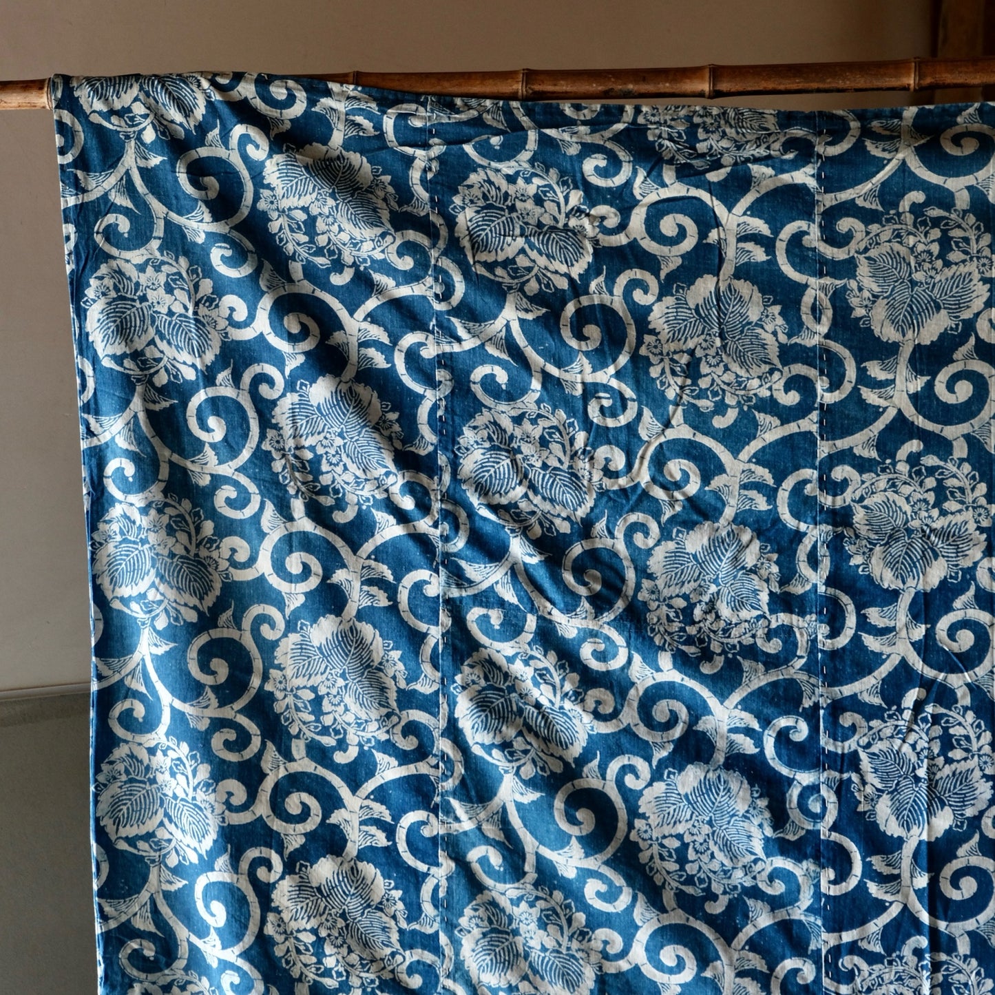 Vintage Japanese Katazome rug sashiko aizome reversible stripe(b-49)