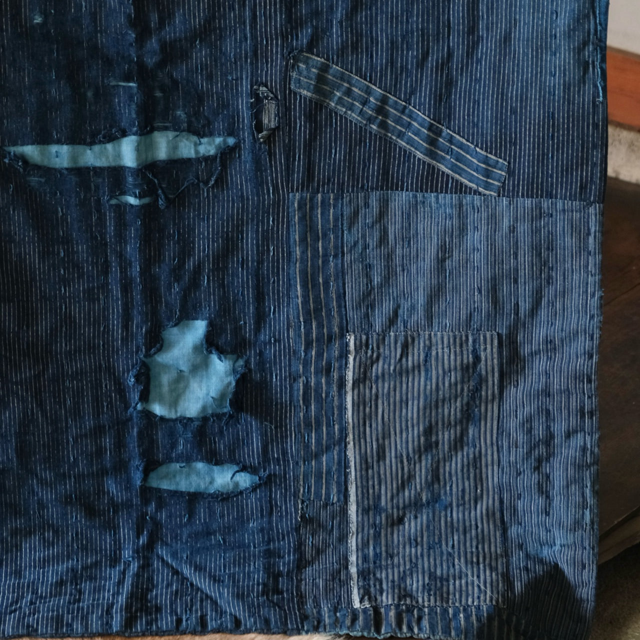 Vintage Japanese BORO rug Sashiko indigo dyeing
