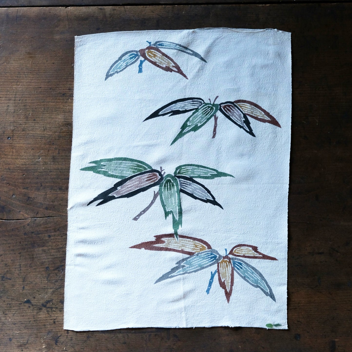 Vintage Japanese kimono silk textile Ryukyu Bingata okinawa bamboo-leaf(b-16)