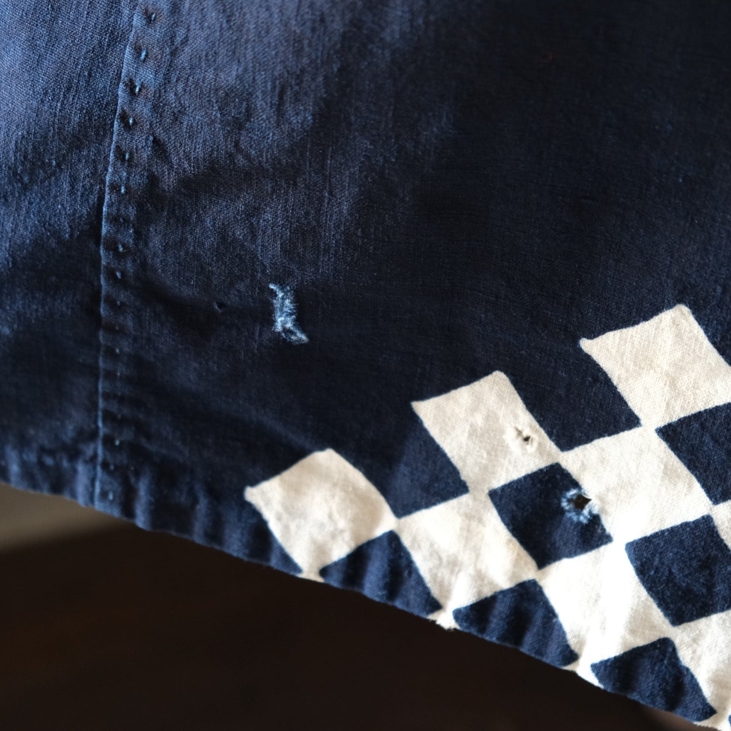 Vintage Japanese Furoshiki family crest indigo dyed cotton textile tapestry(b-9)