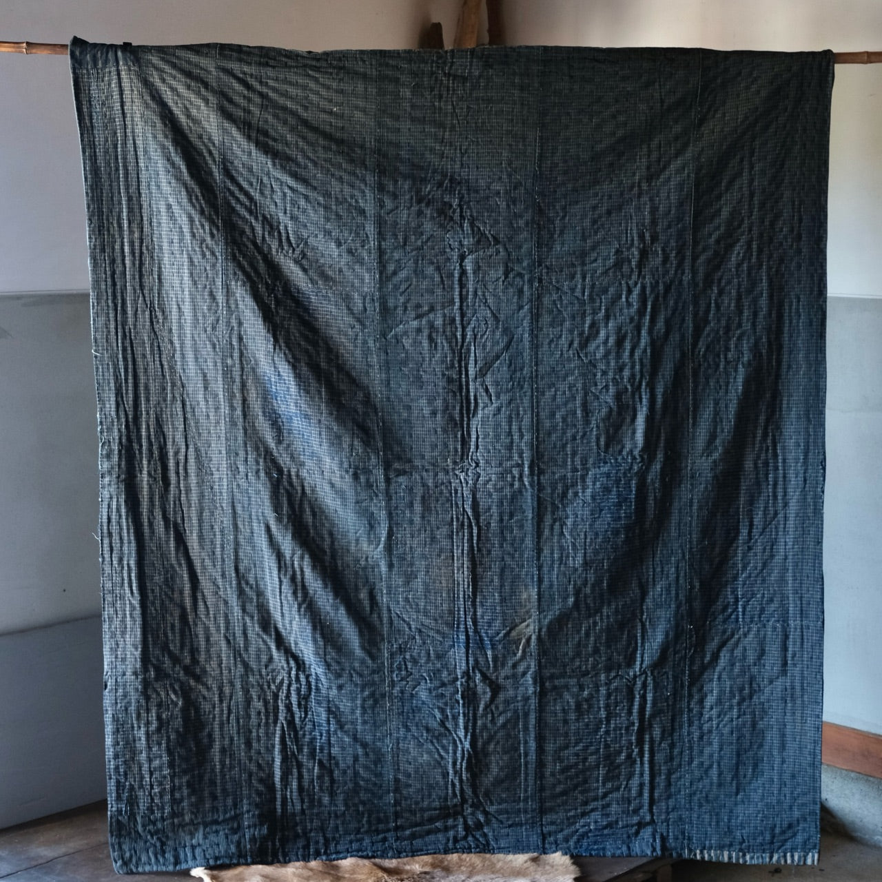 Vintage Japanese big BORO rug Sashiko indigo dyeing