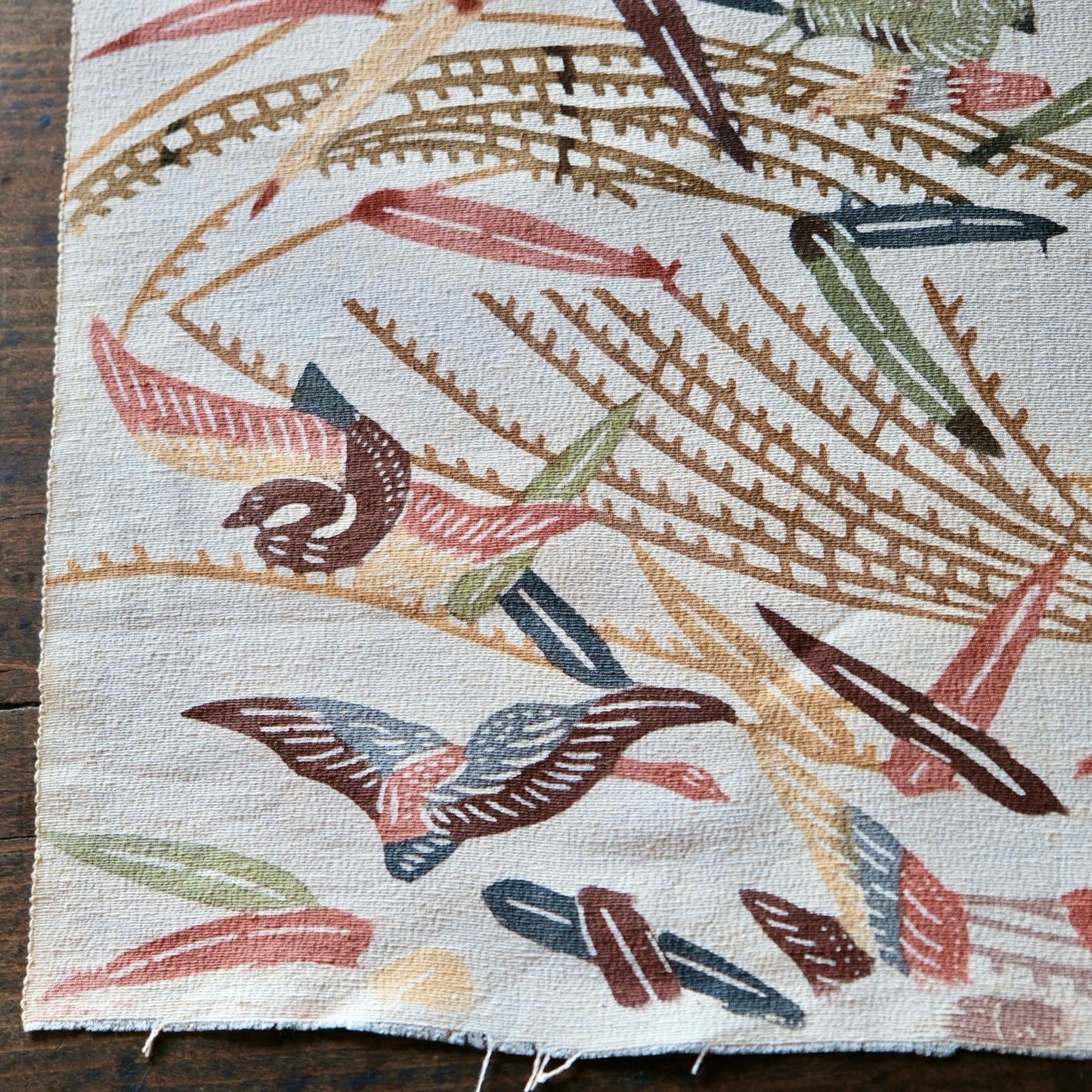 Vintage Japanese kimono silk textile ryukyu bingata okinawa wild geese earth colors(b-31)