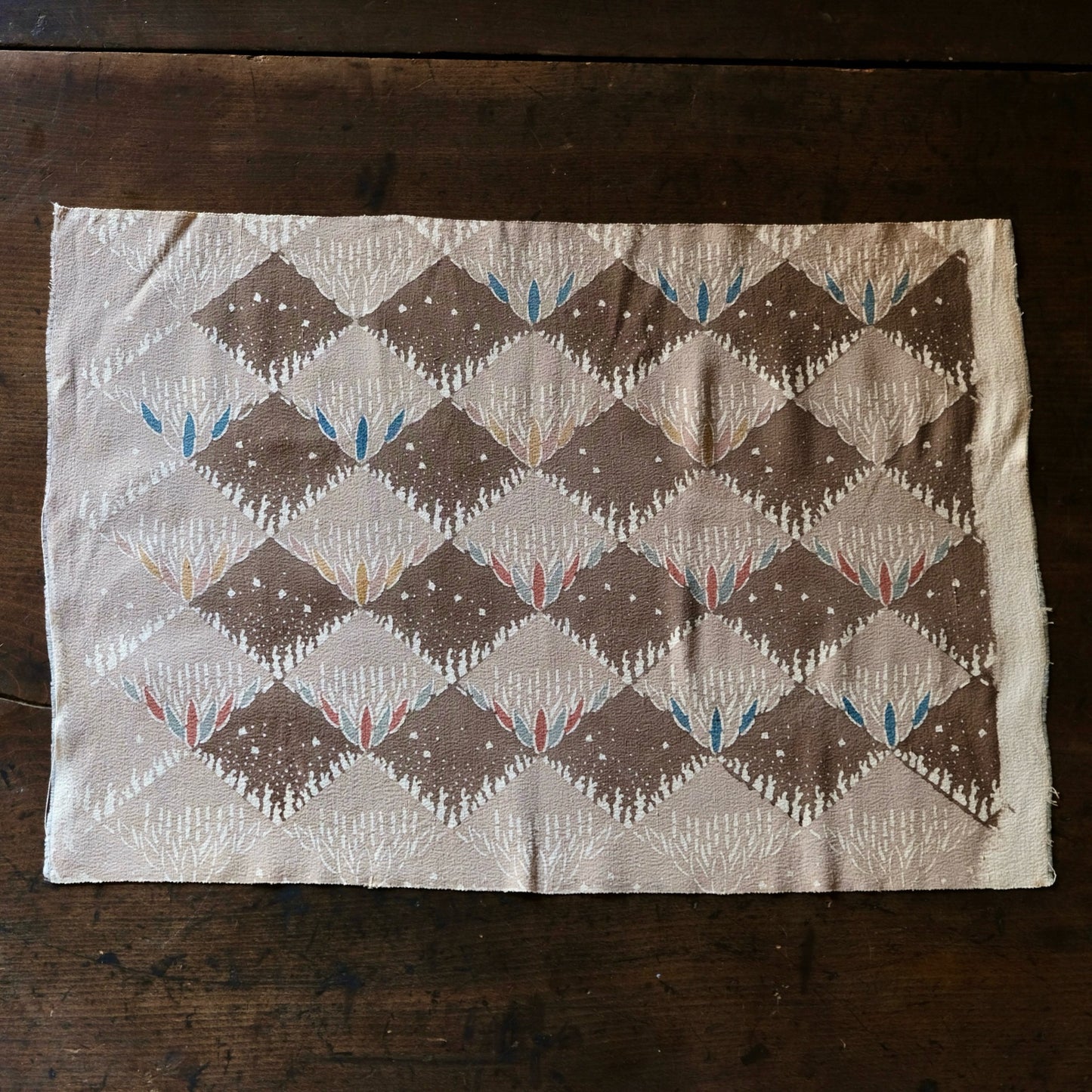 Vintage Japanese kimono silk textile ryukyu bingata okinawa Japanese bamboo-leaf brown(b-23)