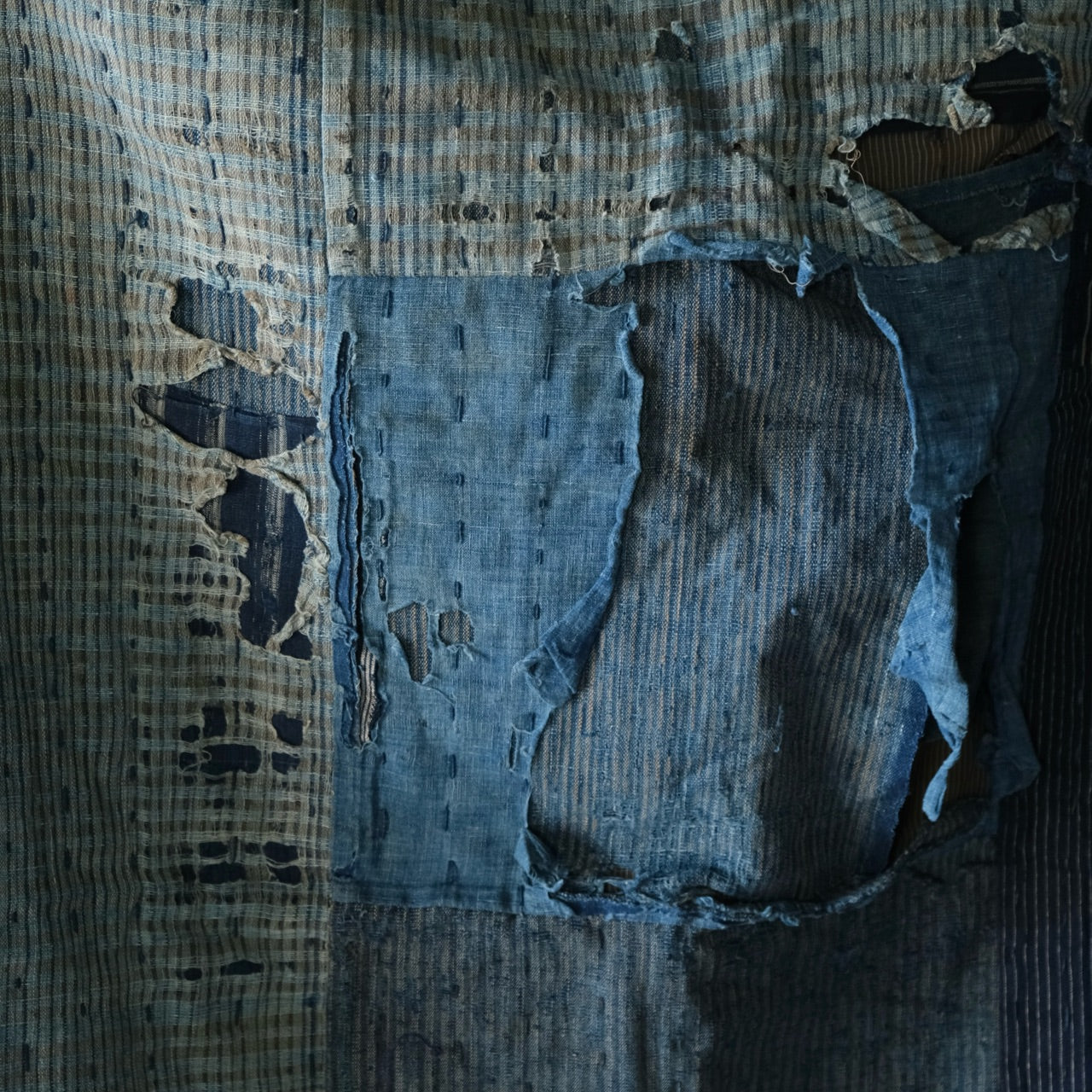 Vintage Japanese BORO rug Sashiko indigo dyeing