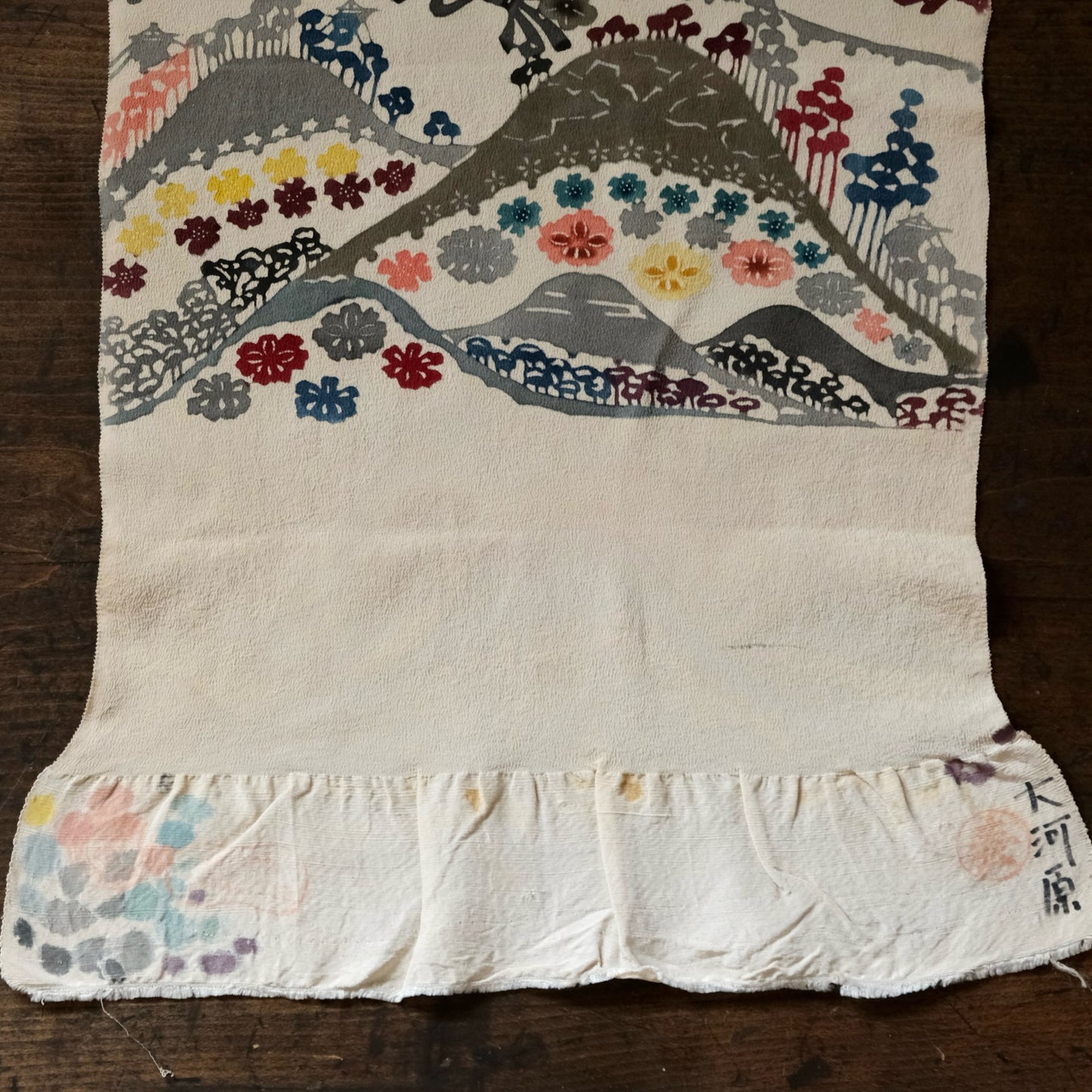 Vintage Japanese kimono silk textile Ryukyu Bingata Okinawa mountains (b-37)