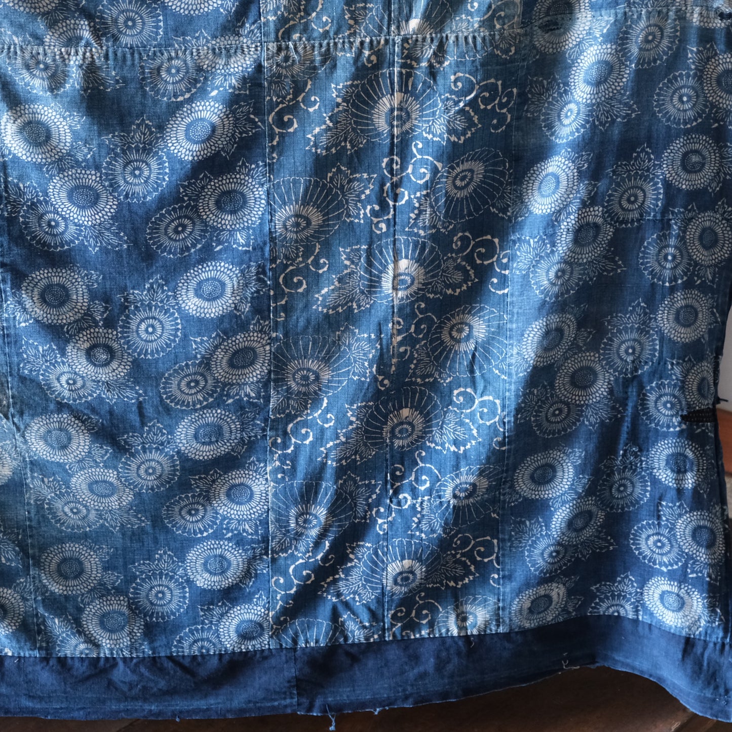 Vintage Japanese Katazome indigo chrysanthemum textile boro aizome thin cloth(b-6)
