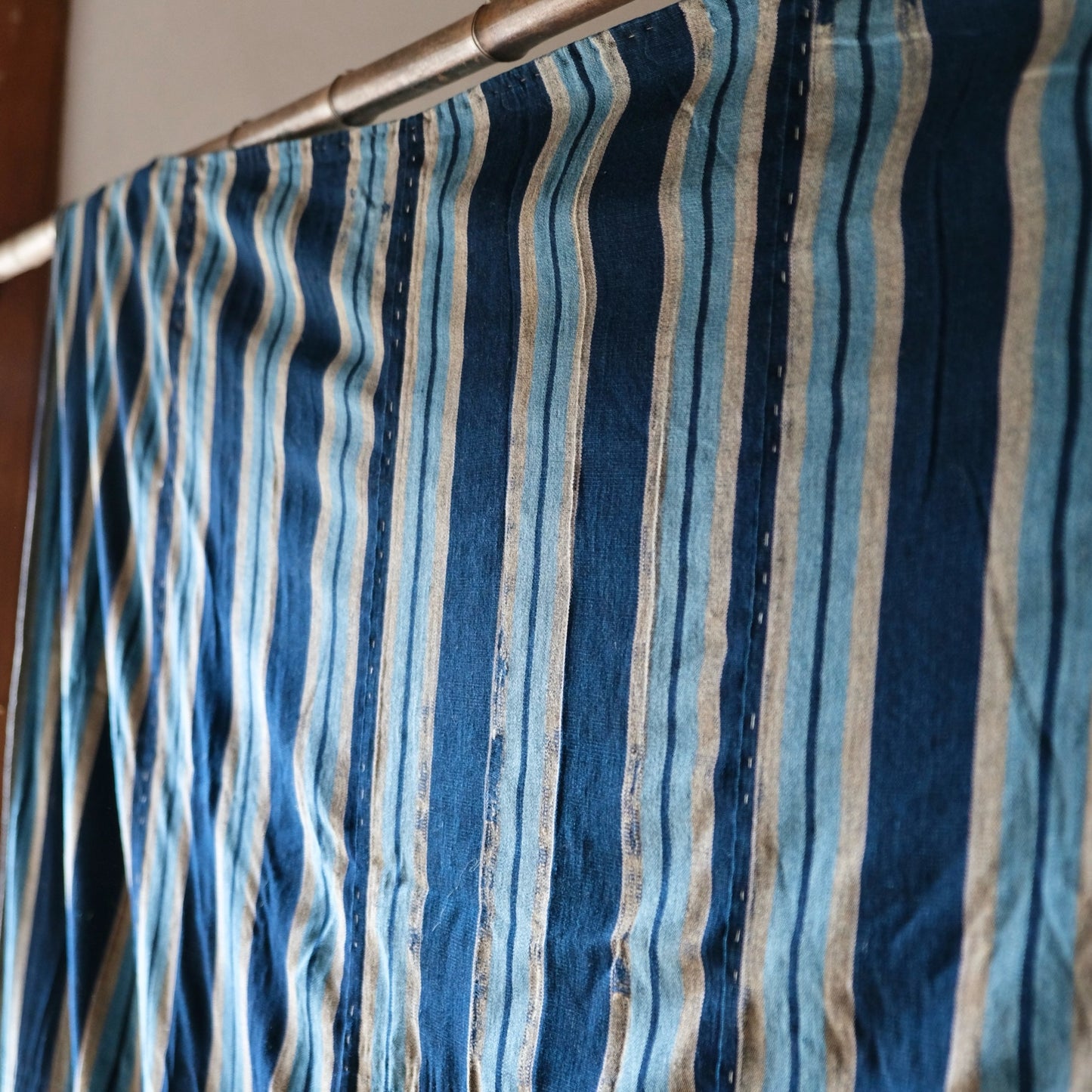 Vintage Japanese Katazome rug sashiko aizome reversible stripe(b-49)