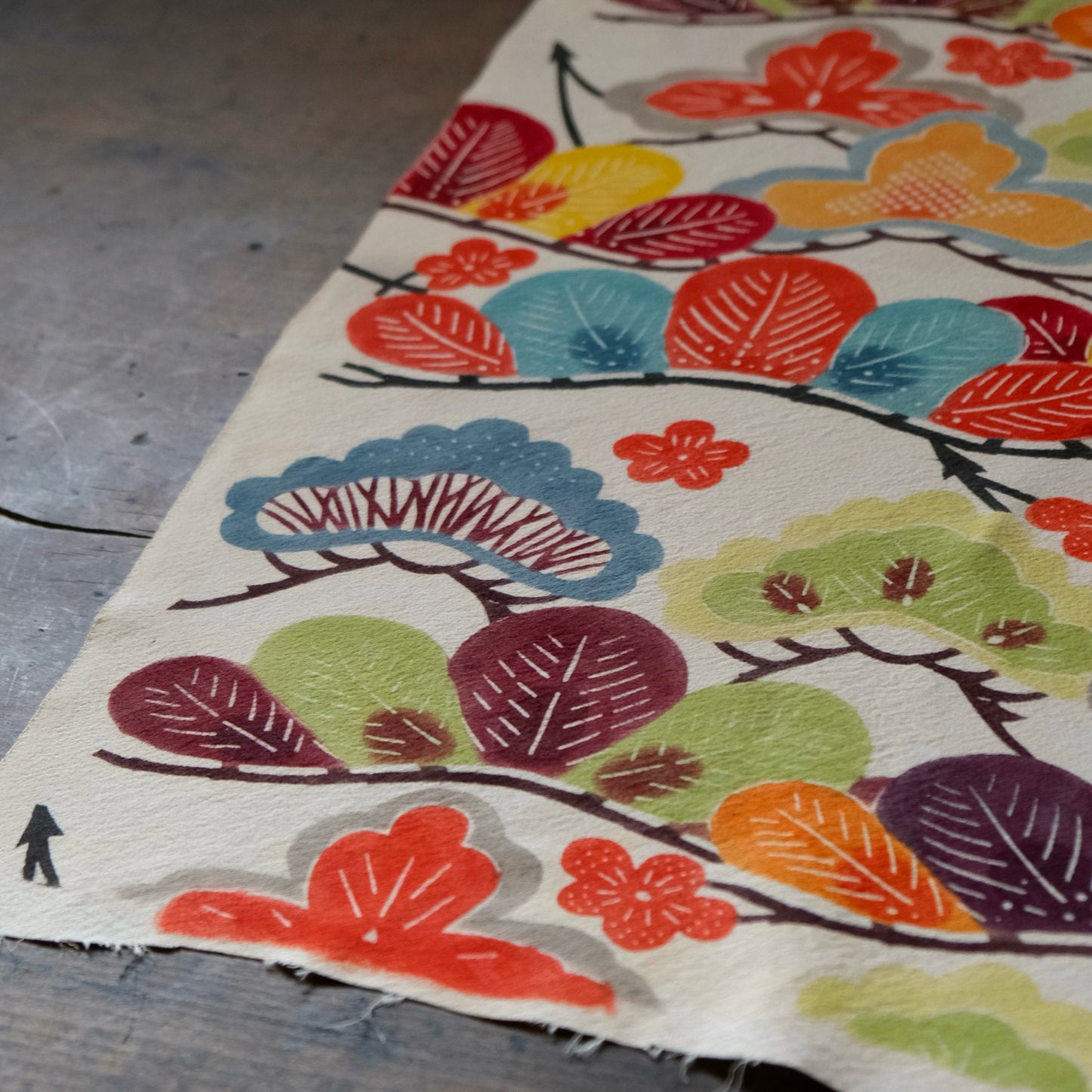 Vintage Japanese kimono silk textile Ryukyu Bingata Okinawa pine and plum blossoms (b-38)