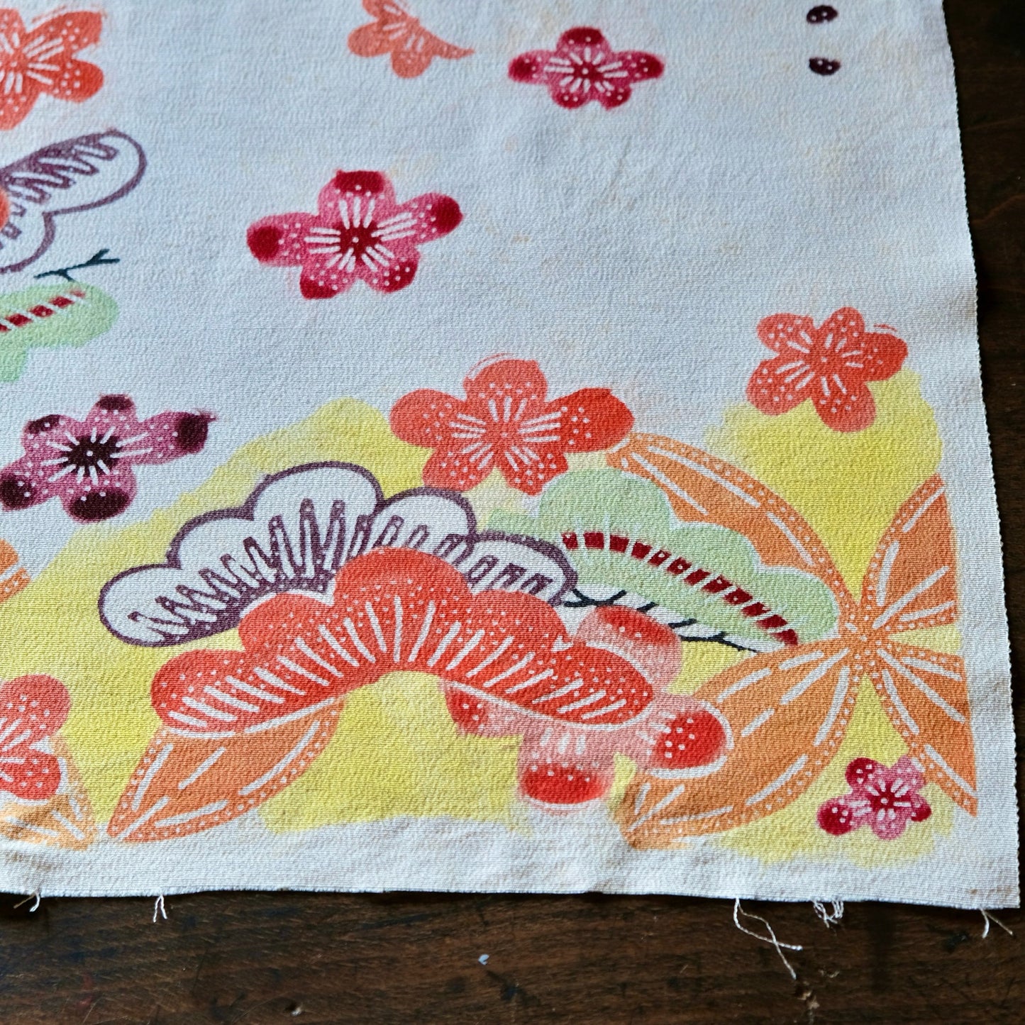 Vintage Japanese kimono silk textile ryukyu bingata okinawa pine and plum flower pattern(b-30)
