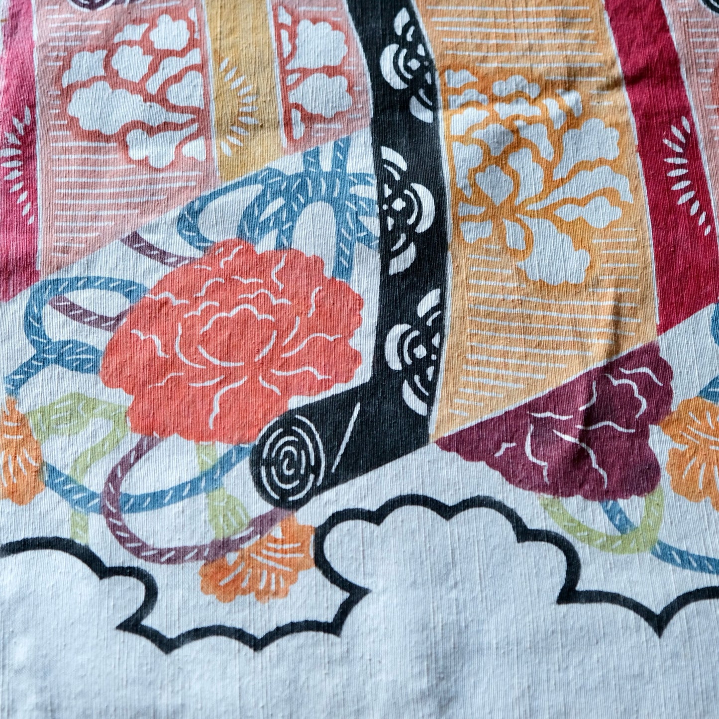 Vintage Japanese kimono silk textile Ryukyu Bingata okinawa Japanese peony(b-18)