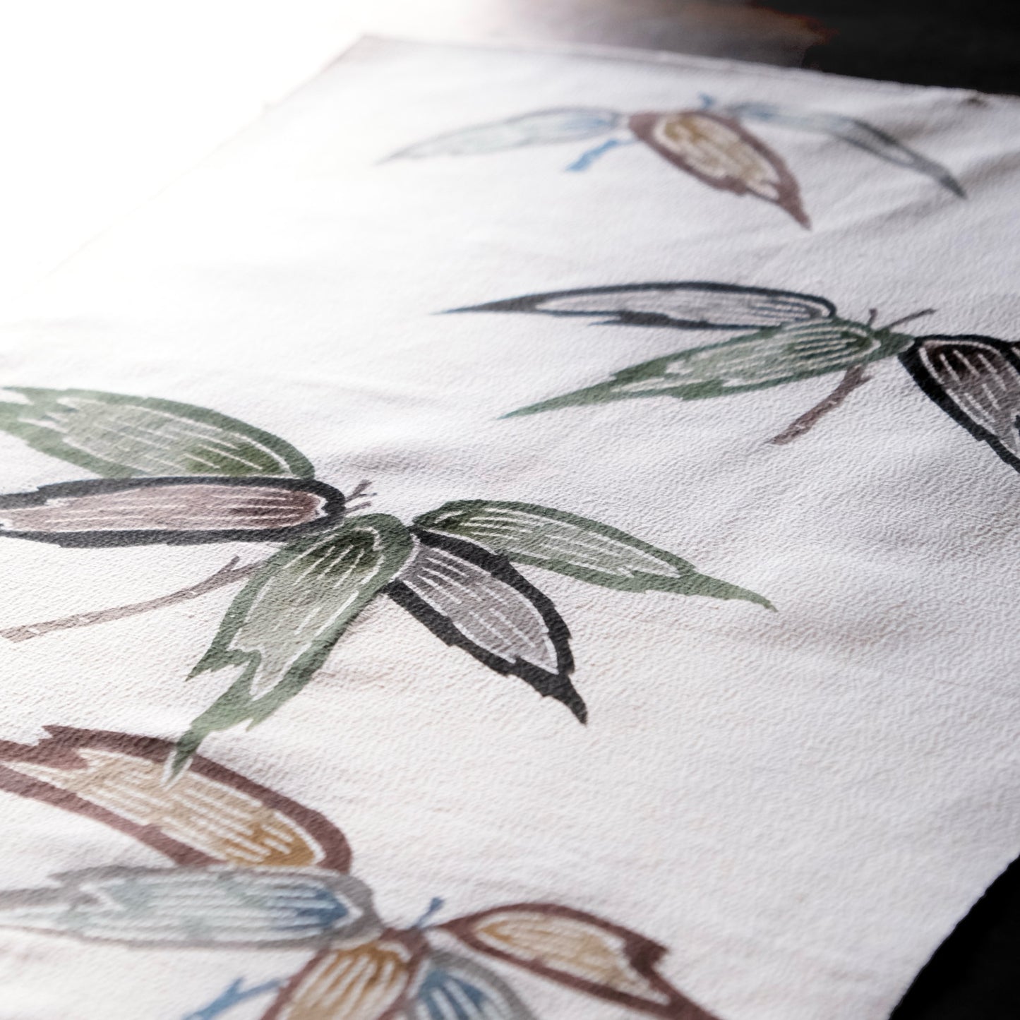 Vintage Japanese kimono silk textile Ryukyu Bingata okinawa bamboo-leaf(b-16)