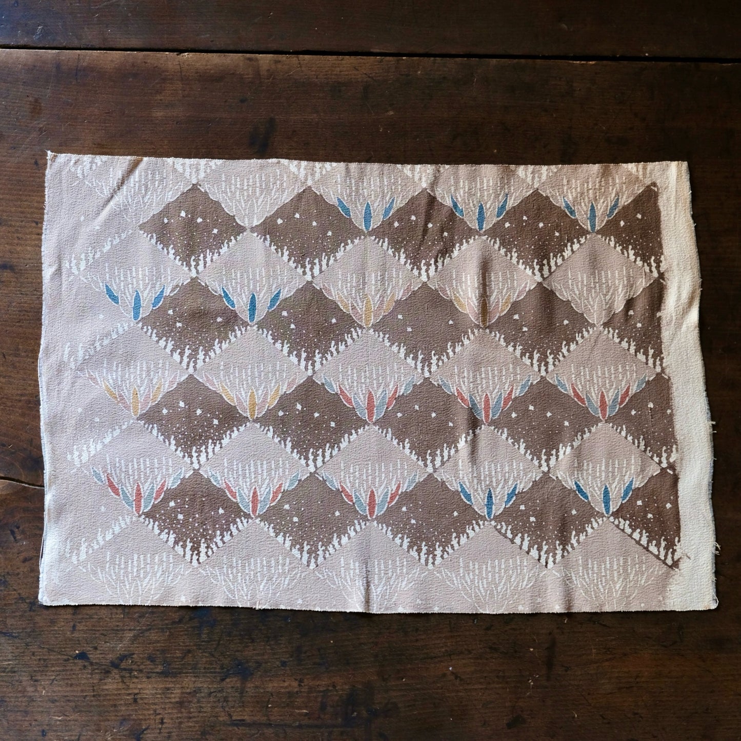 Vintage Japanese kimono silk textile ryukyu bingata okinawa Japanese bamboo-leaf brown(b-23)
