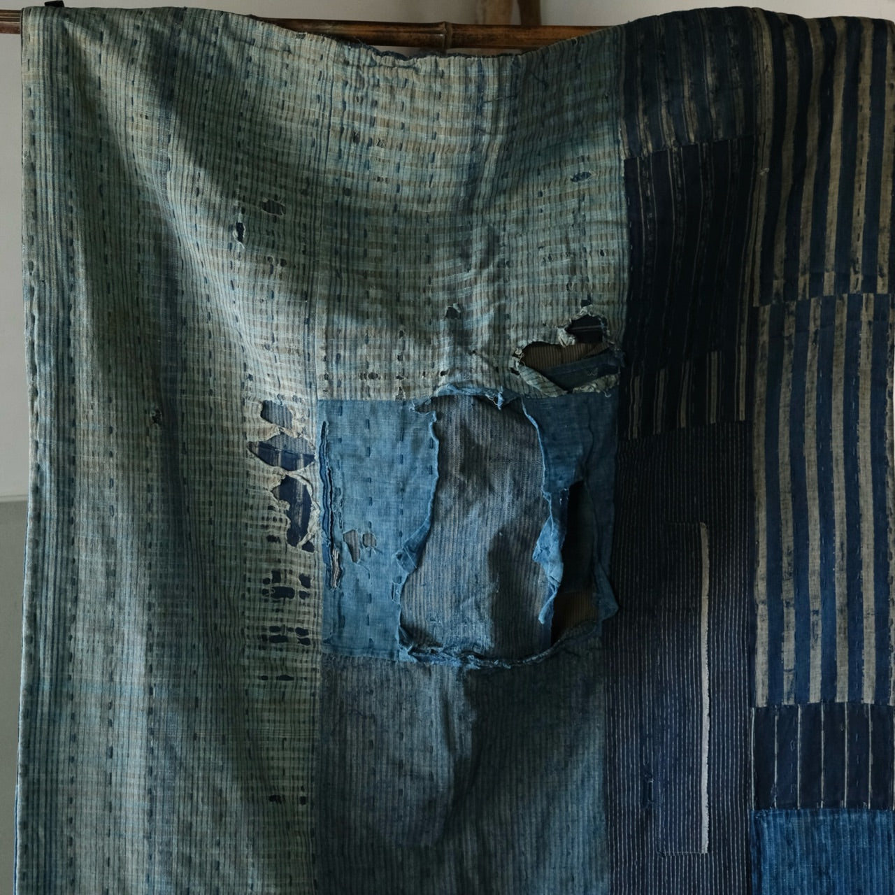 Vintage Japanese BORO rug Sashiko indigo dyeing