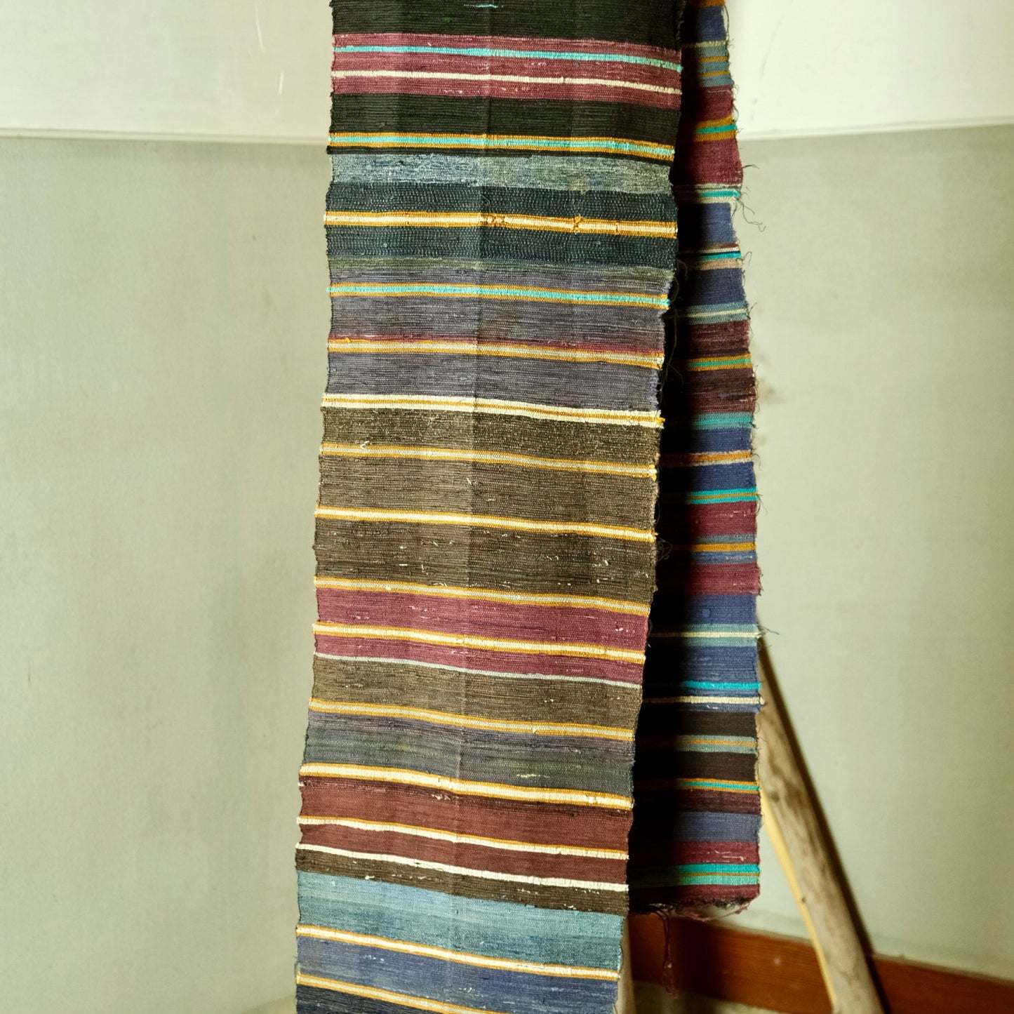 Vintage Japanese silk Sakiori super long rug textile art table runner bet runner(b-54)