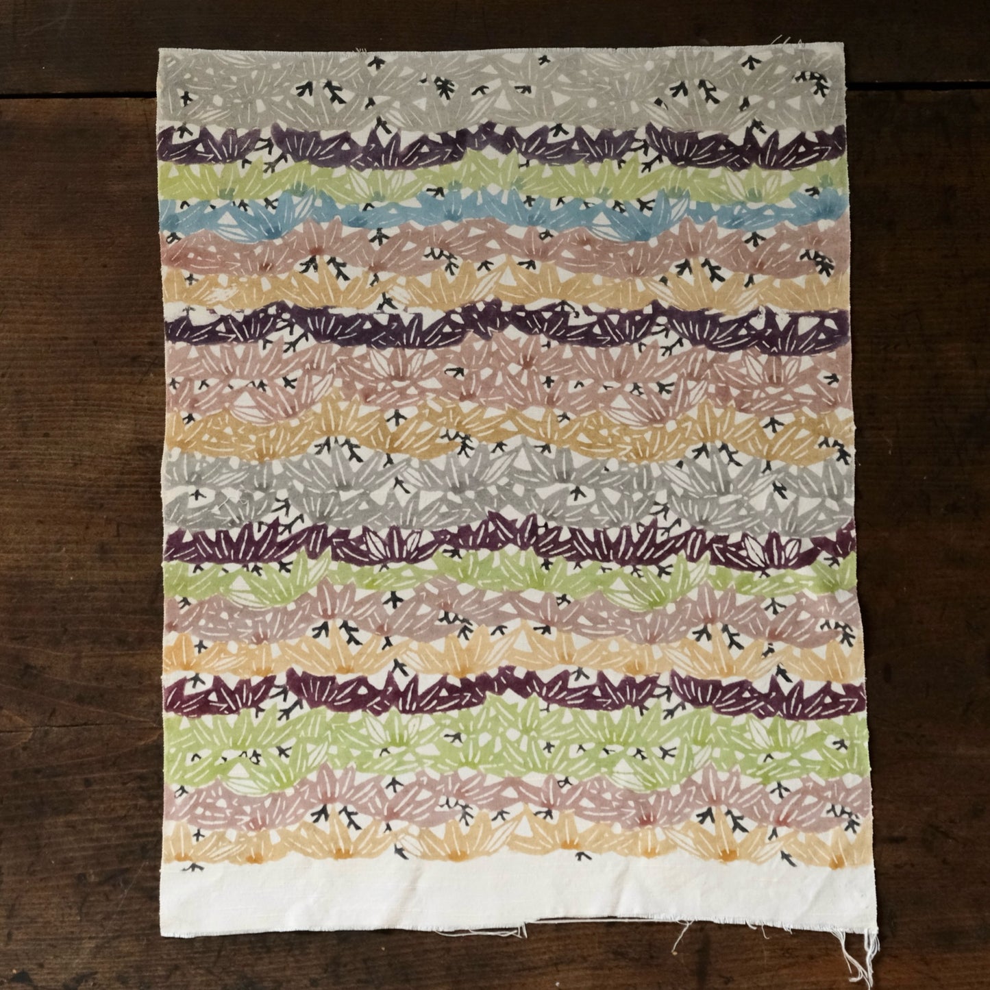 Vintage Japanese kimono silk textile Ryukyu Bingata Okinawa bamboo wave pattern (b-34)