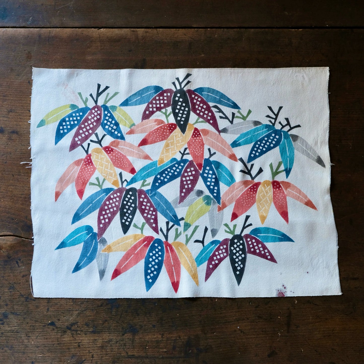 Vintage Japanese kimono silk textile ryukyu bingata okinawa Japanese bamboo-leaf(b-24)