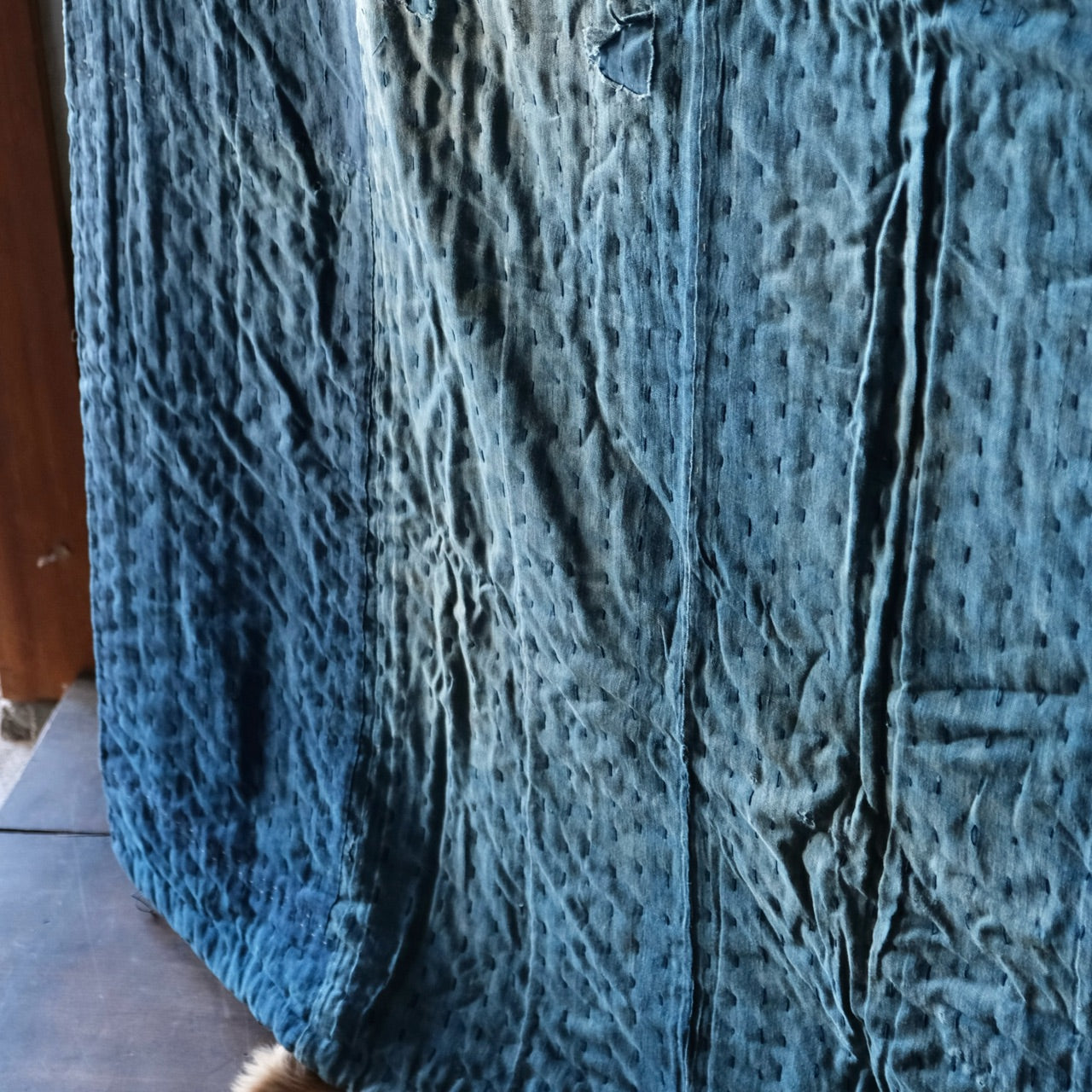 Vintage Japanese big BORO rug Sashiko indigo dyeing