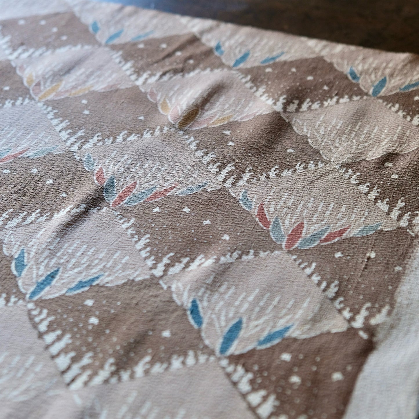 Vintage Japanese kimono silk textile ryukyu bingata okinawa Japanese bamboo-leaf brown(b-23)