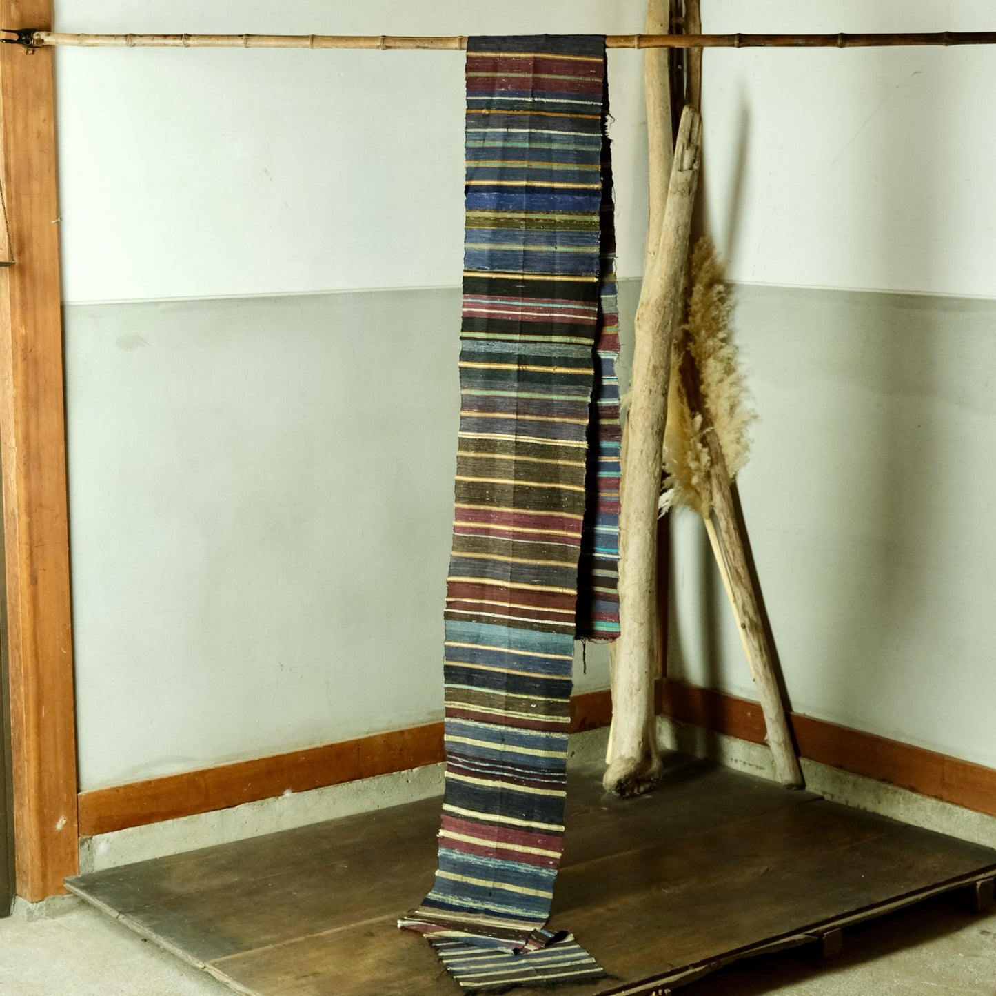 Vintage Japanese silk Sakiori super long rug textile art table runner bet runner(b-54)