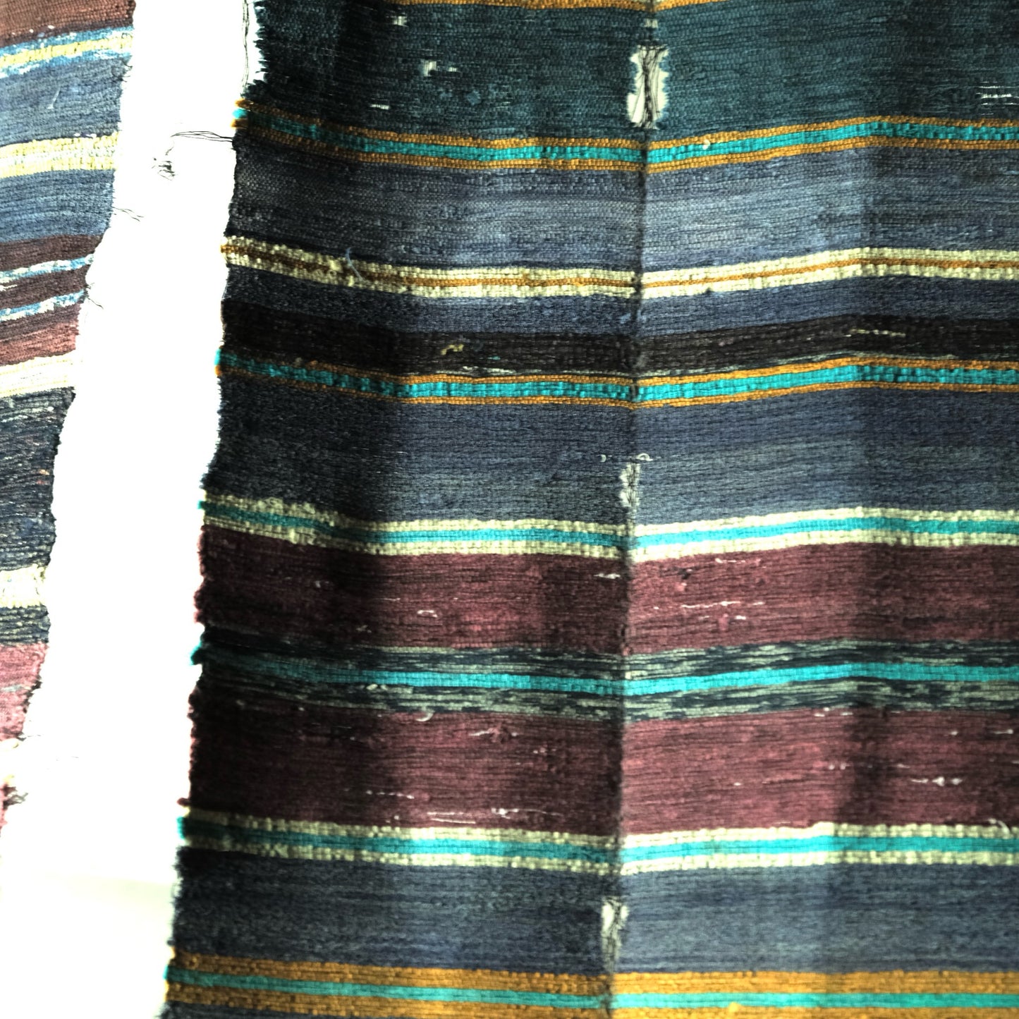 Vintage Japanese silk Sakiori super long rug textile art table runner bet runner(b-54)