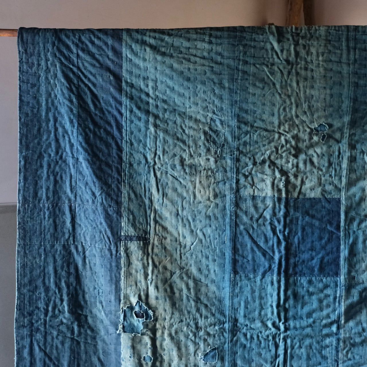 Vintage Japanese big BORO rug Sashiko indigo dyeing