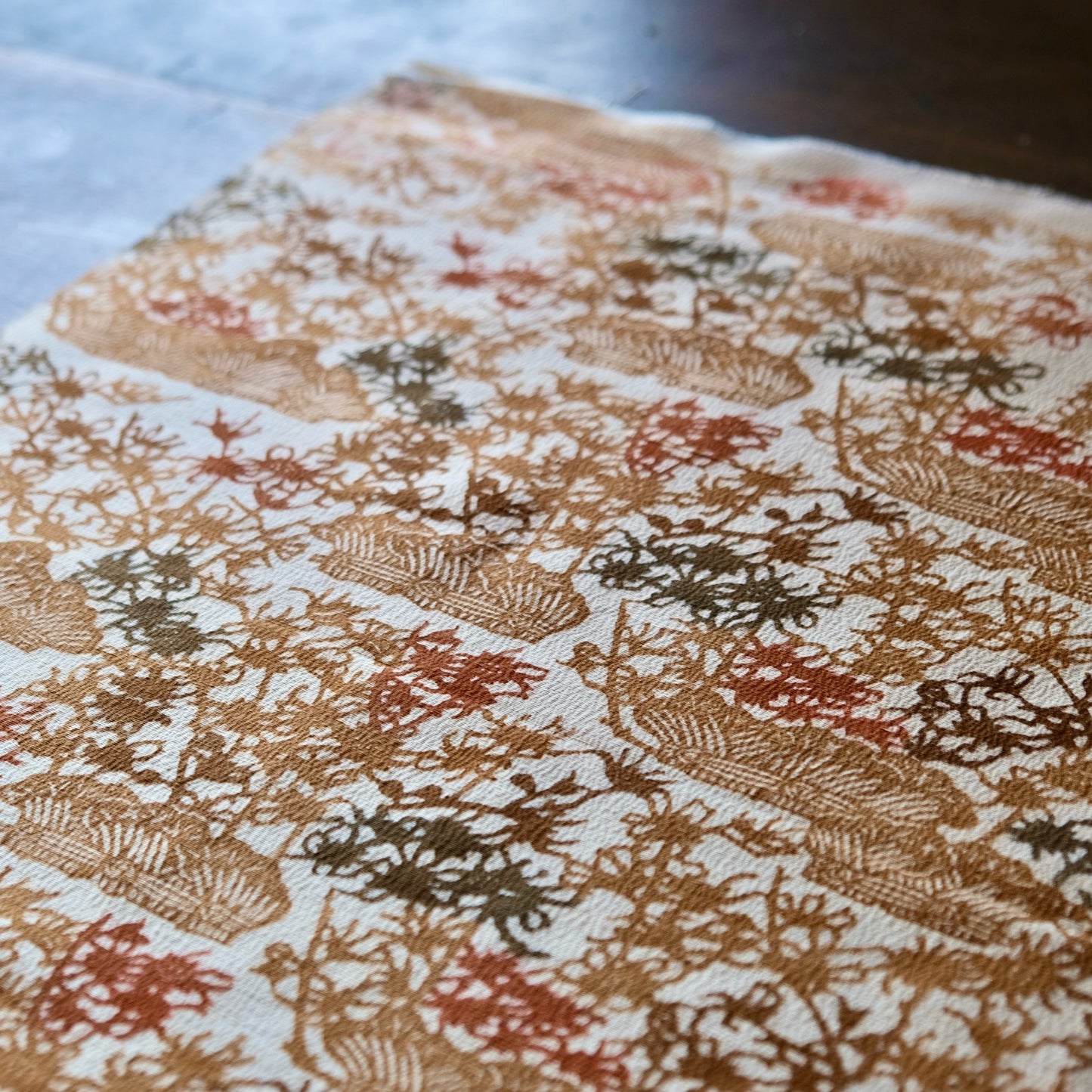 Vintage Japanese kimono silk textile Ryukyu Bingata okinawa cluster amaryllis earth tones(b-32)