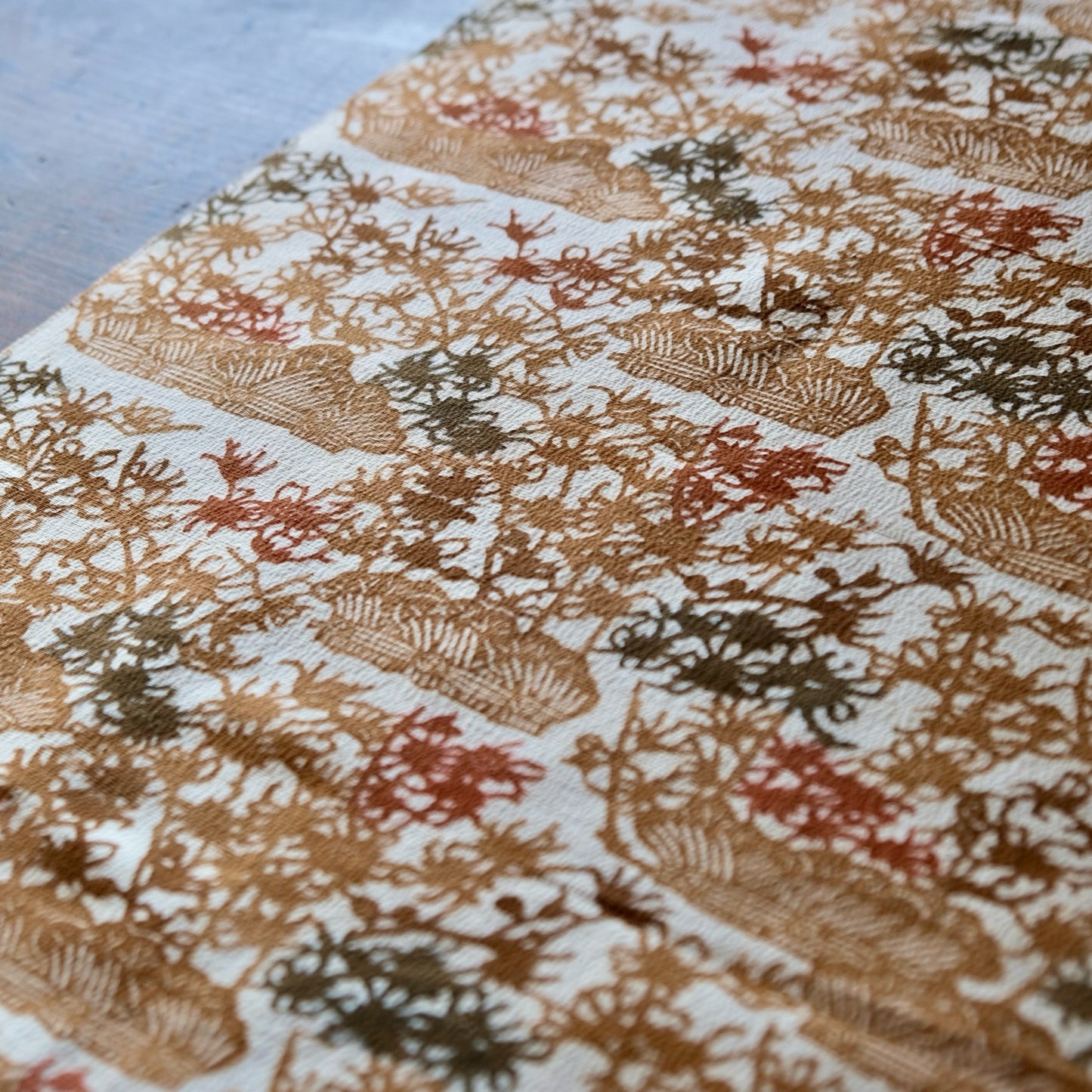 Vintage Japanese kimono silk textile Ryukyu Bingata okinawa cluster amaryllis earth tones(b-32)