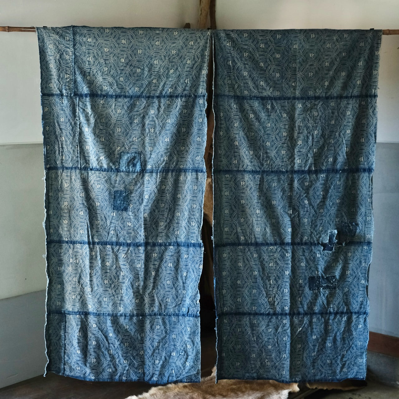 Vintage Japanese BORO Sashiko Katazome indigo dyeing (two pieces)