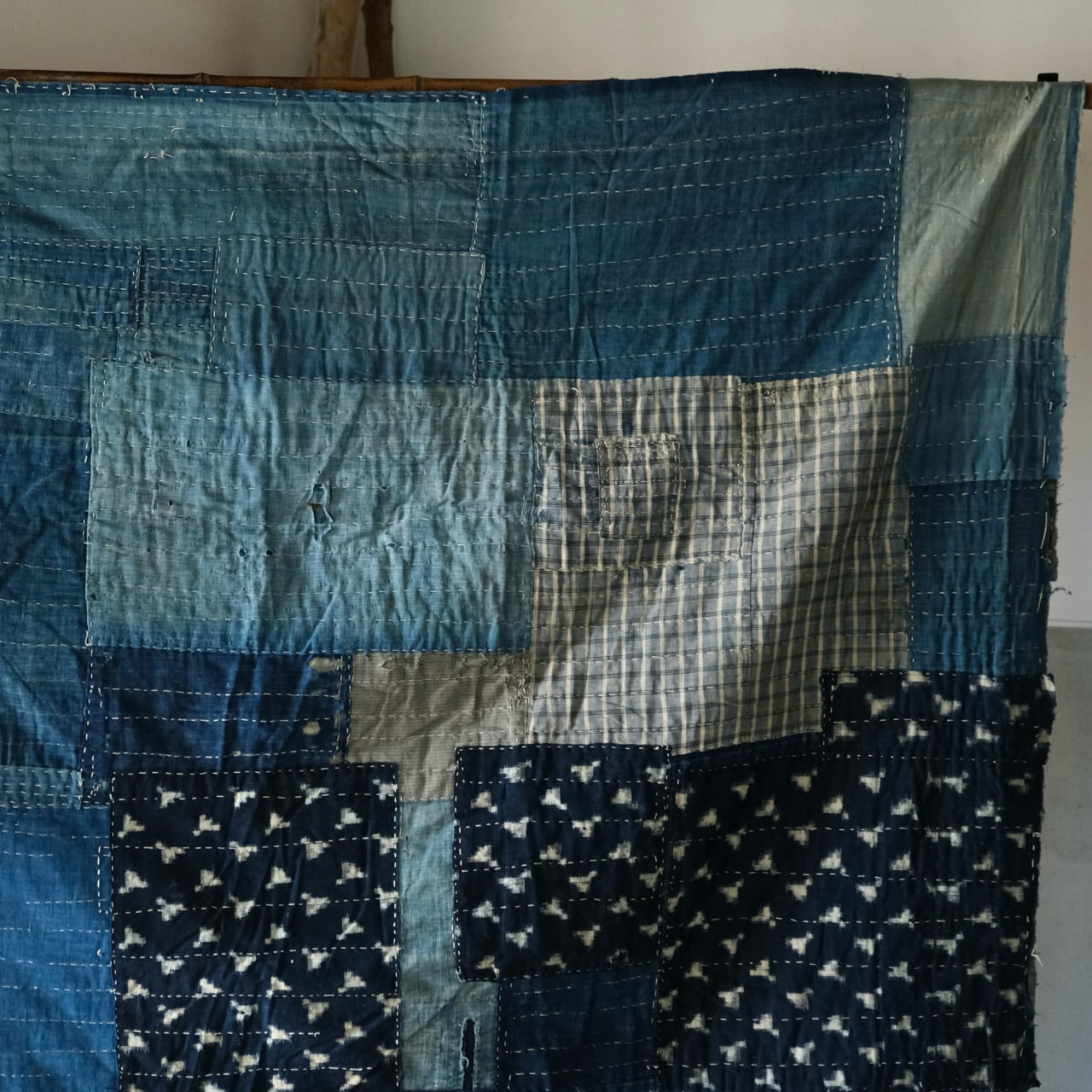 Vintage Japanese BORO rug Sashiko indigo dyeing