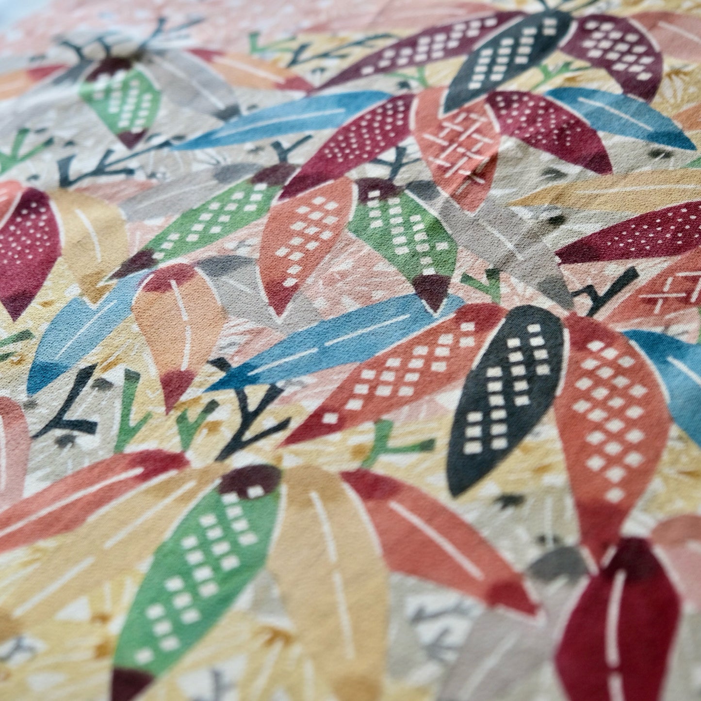 Vintage Japanese kimono silk textile ryukyu bingata okinawa bamboo-leaf(b-28)