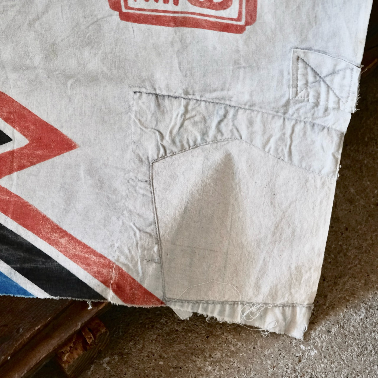 Vintage Japanese Boro Tsutsugaki Fabric flag banner big