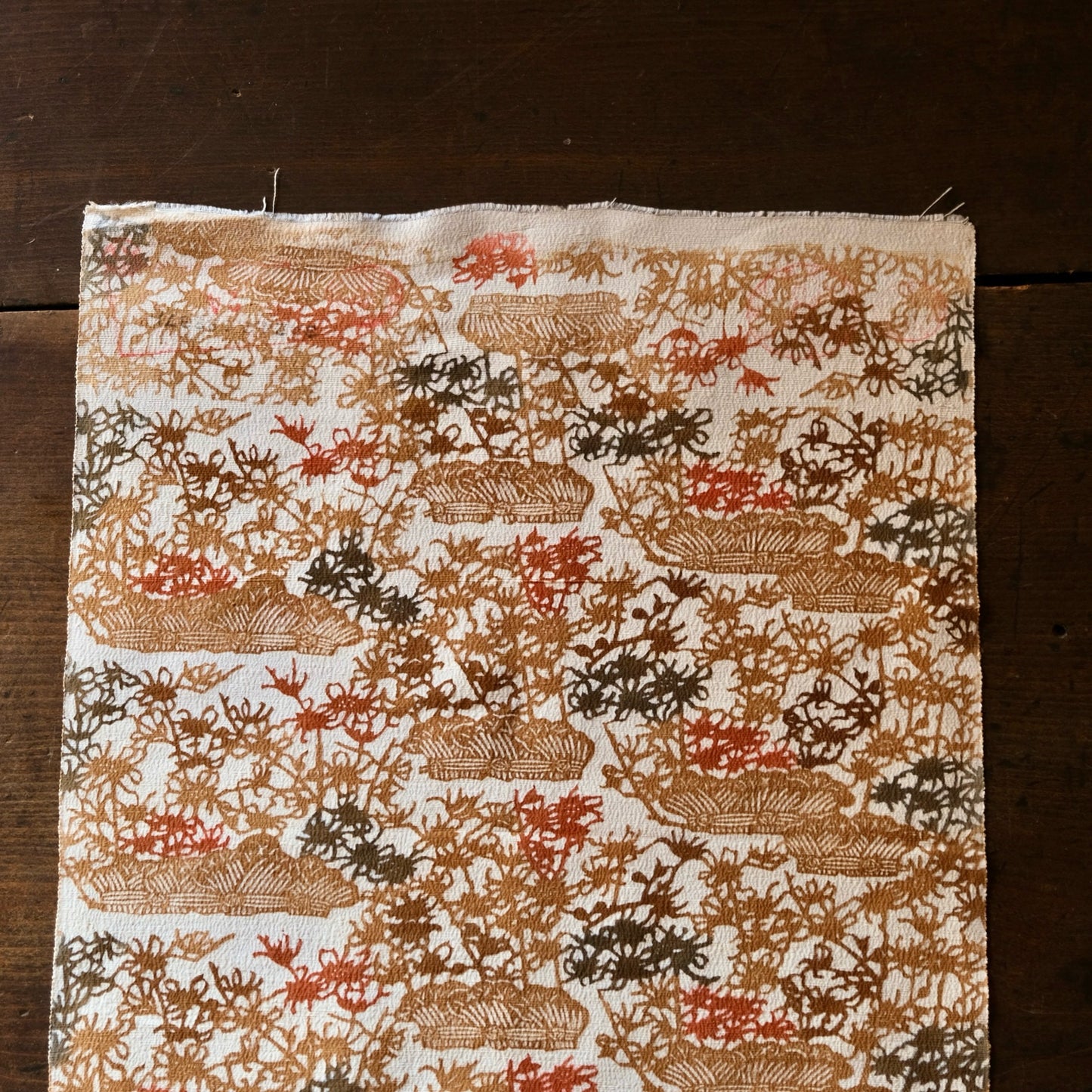 Vintage Japanese kimono silk textile Ryukyu Bingata okinawa cluster amaryllis earth tones(b-32)
