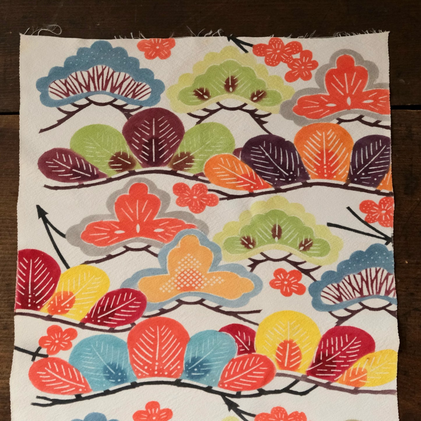 Vintage Japanese kimono silk textile Ryukyu Bingata Okinawa pine and plum blossoms (b-38)