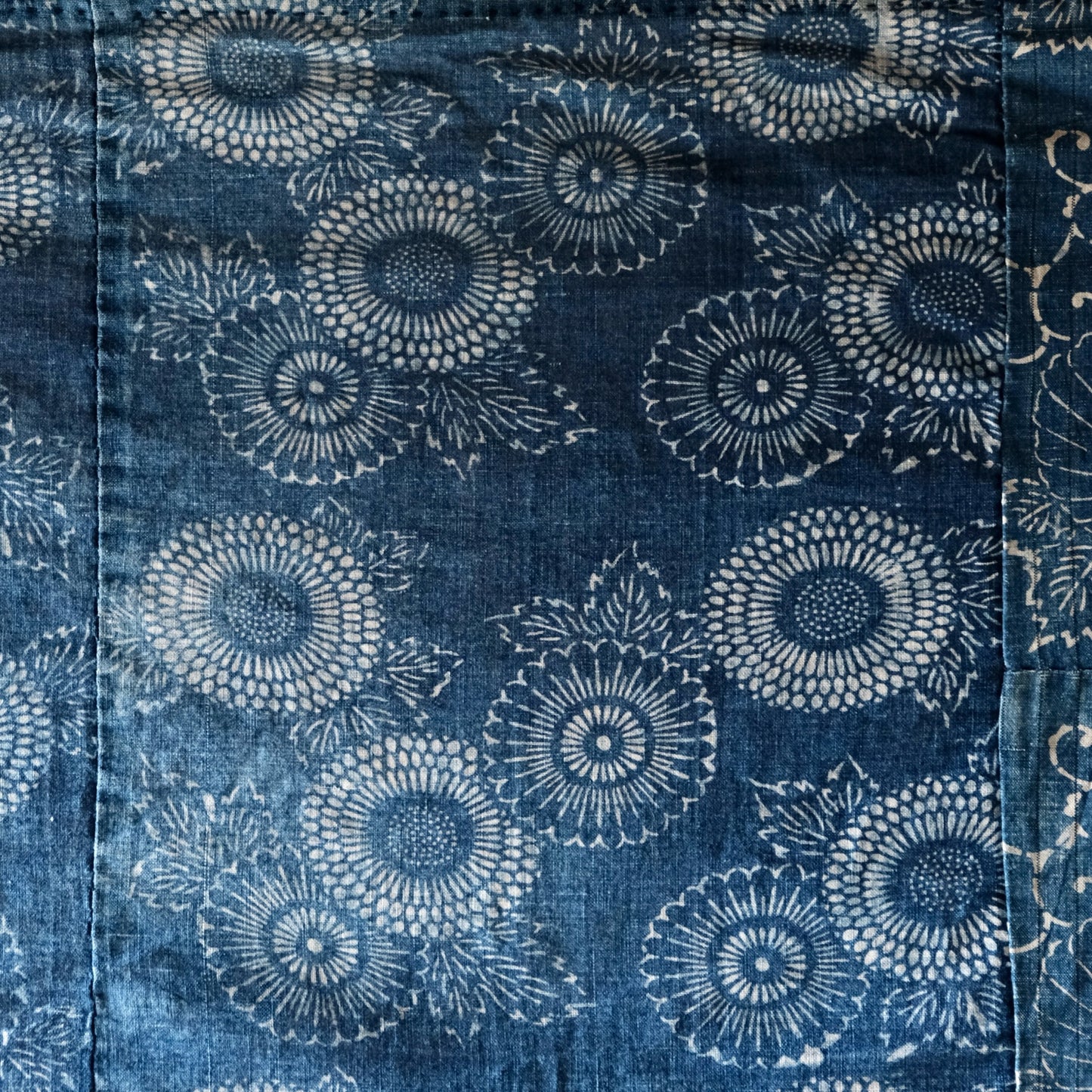 Vintage Japanese Katazome indigo chrysanthemum textile boro aizome thin cloth(b-6)