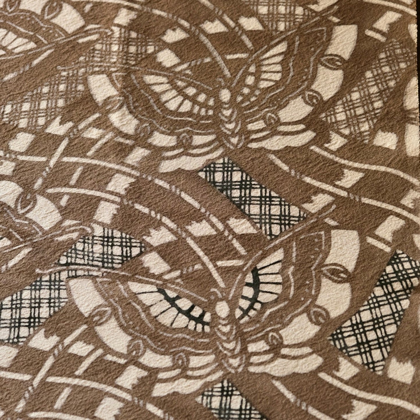 Vintage Japanese kimono silk textile ryukyu bingata okinawa butterfly(b-29)
