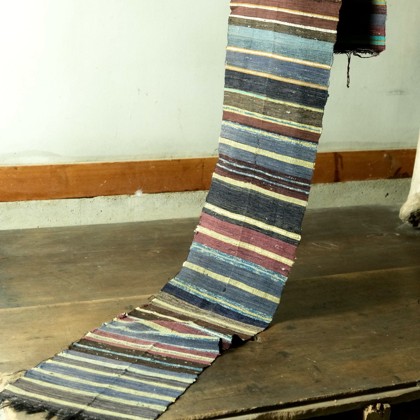 Vintage Japanese silk Sakiori super long rug textile art table runner bet runner(b-54)