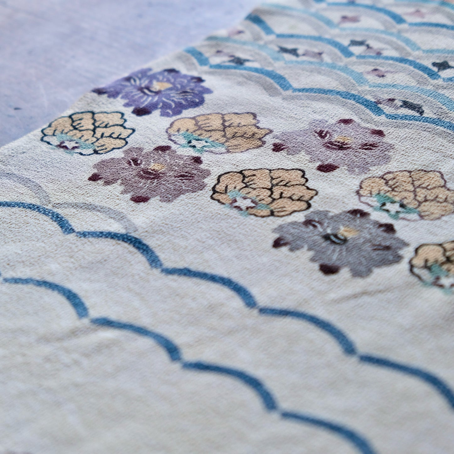 Vintage Japanese kimono silk textile ryukyu bingata okinawa Japanese iris, little bird, wave(b-33)