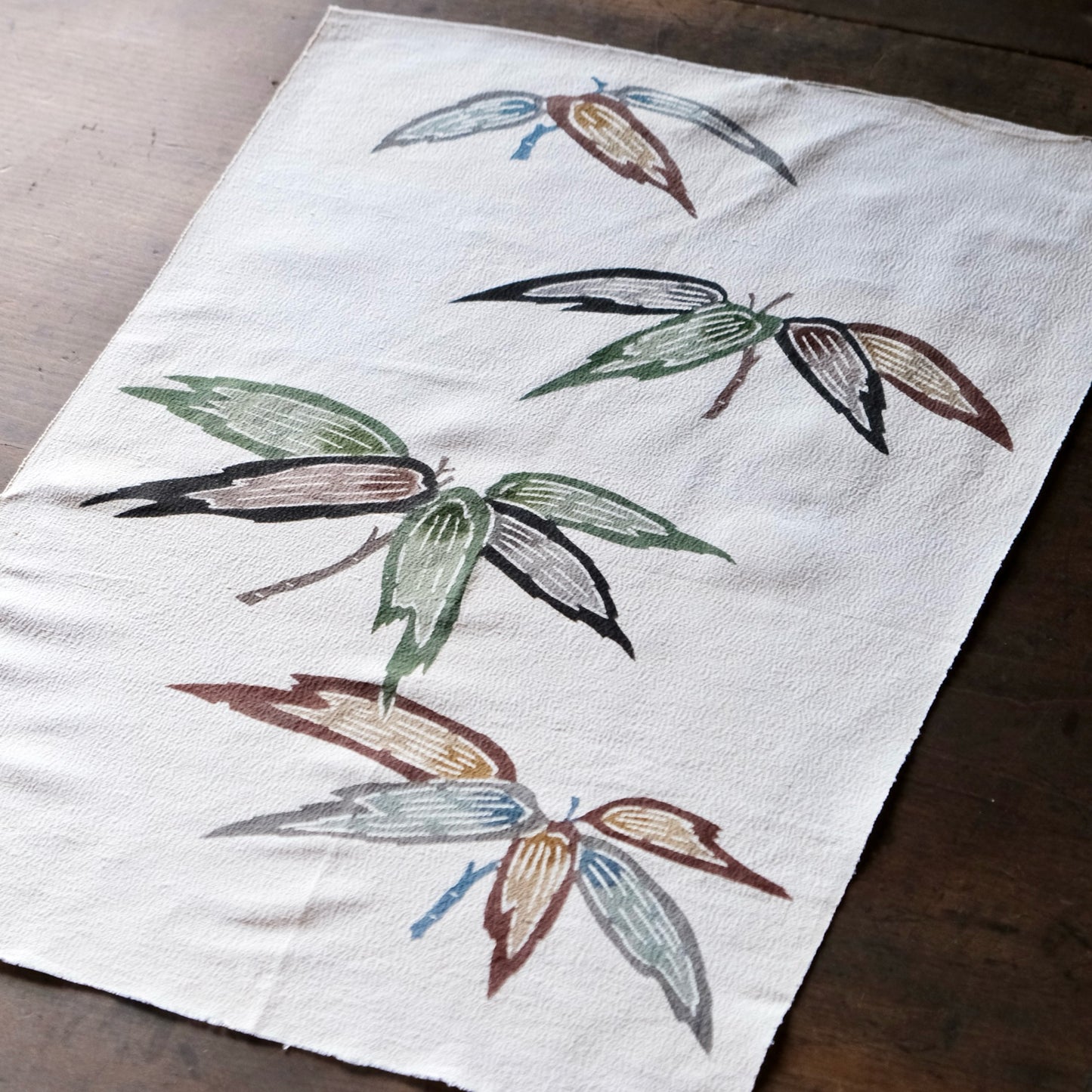 Vintage Japanese kimono silk textile Ryukyu Bingata okinawa bamboo-leaf(b-16)