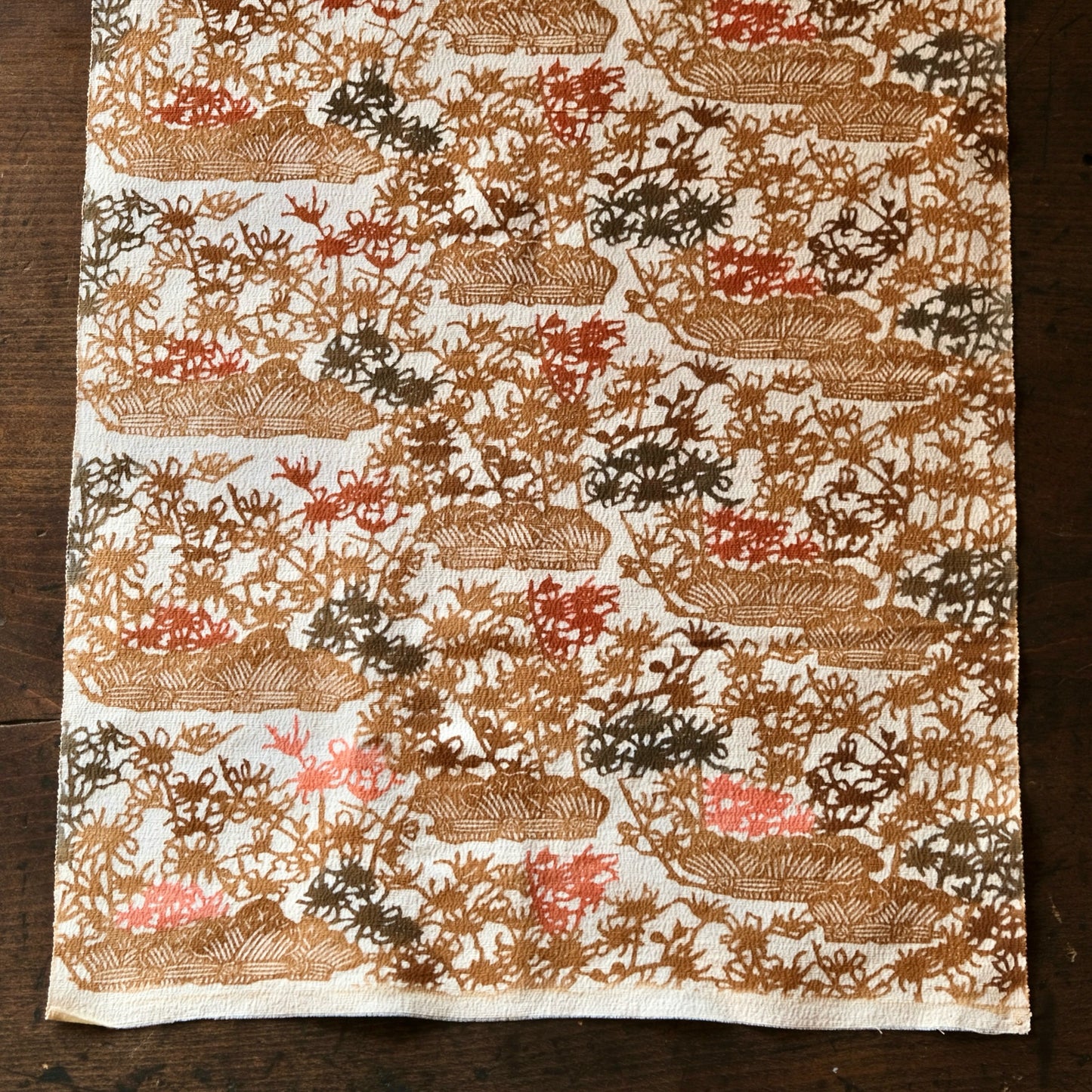 Vintage Japanese kimono silk textile Ryukyu Bingata okinawa cluster amaryllis earth tones(b-32)