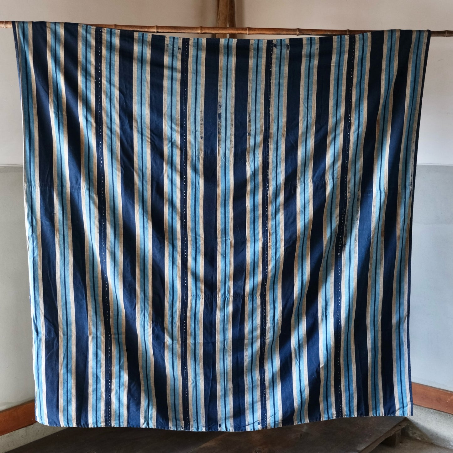 Vintage Japanese Katazome rug sashiko aizome reversible stripe(b-49)